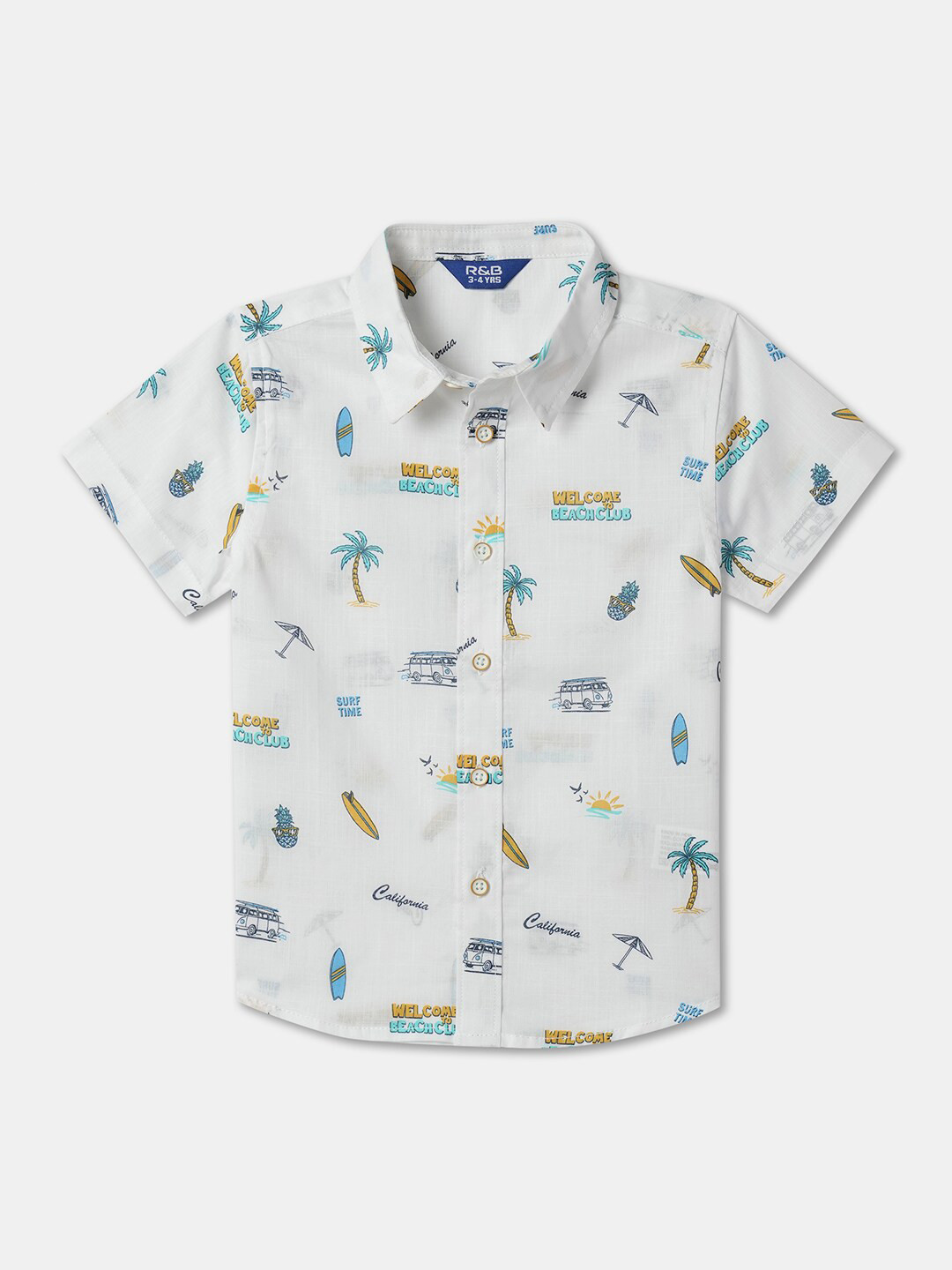 

R&B Boys Conversational Printed Cotton Opaque Casual Shirt, White