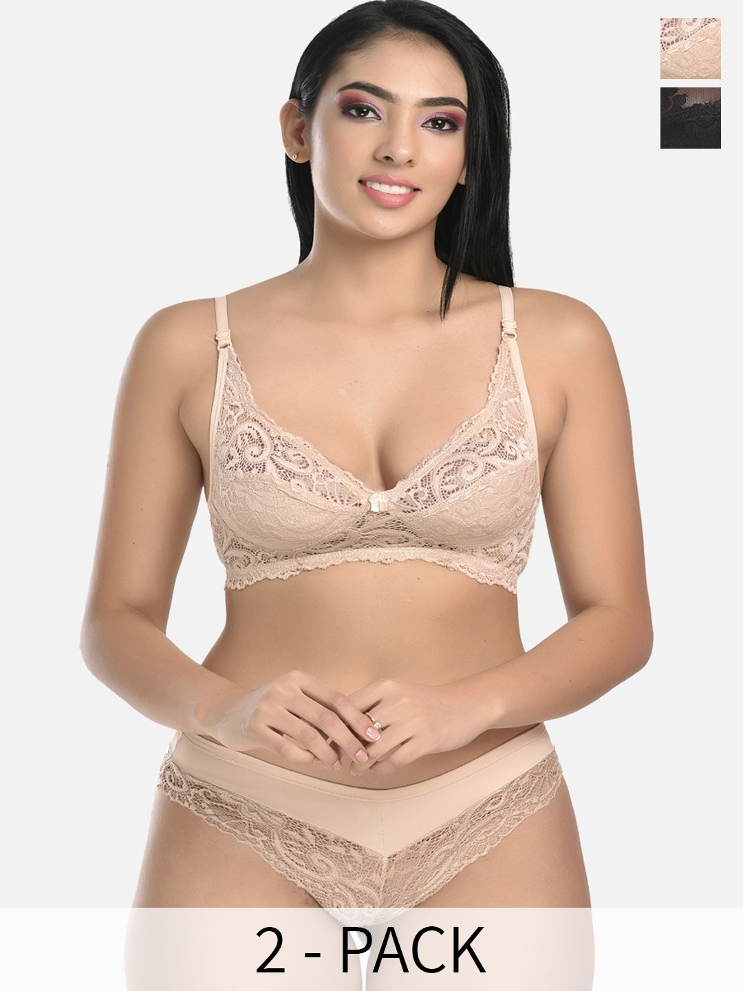 

StyFun Pack Of 2 Self Design Lingerie Set, Beige