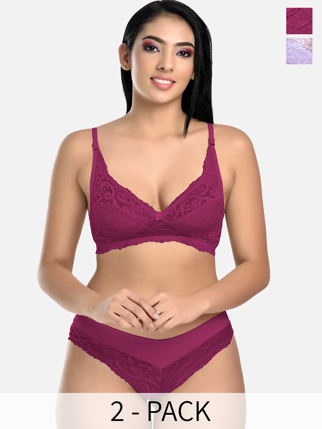 

StyFun Pack Of 2 Self Design Lingerie Set VM_Set_Blumer_Purple_Rimjhim_Purple_B