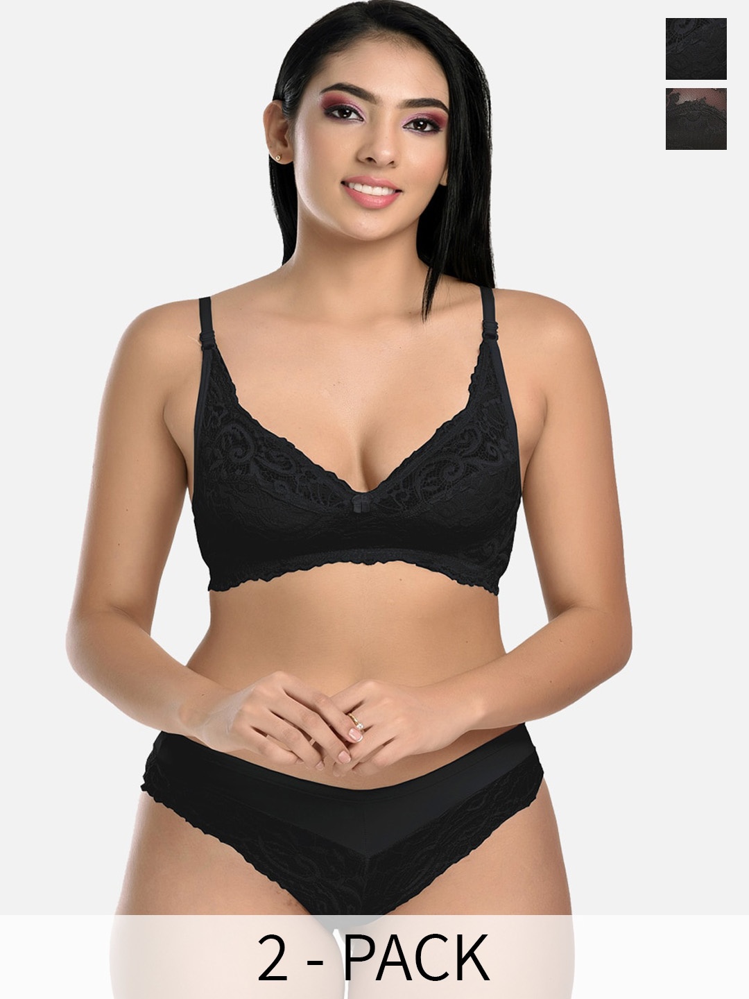 

StyFun Pack Of 2 Self Design Lingerie Set VM_Set_Blumer_Black_Rimjhim_Black_B