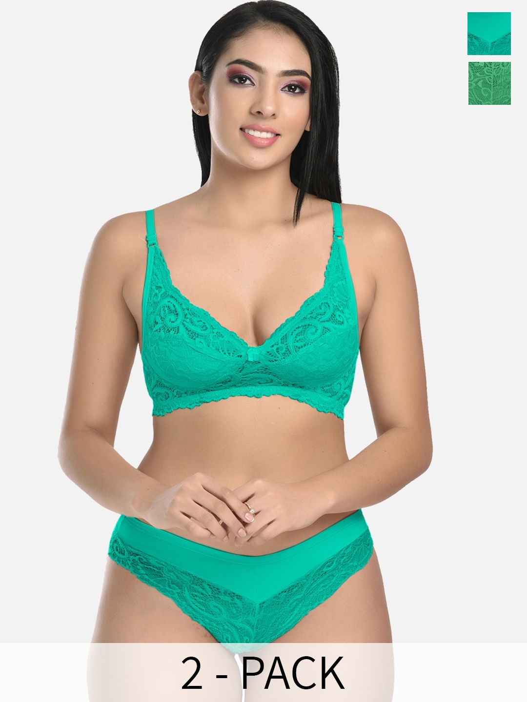 

StyFun Pack Of 2 Self Design Lingerie Set, Green