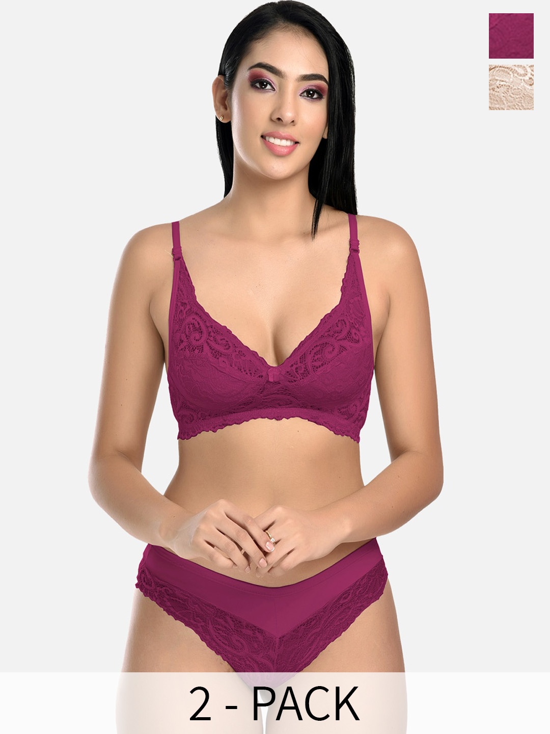 

StyFun Pack Of 2 Self Design Non Padded Lingerie Sets, Purple