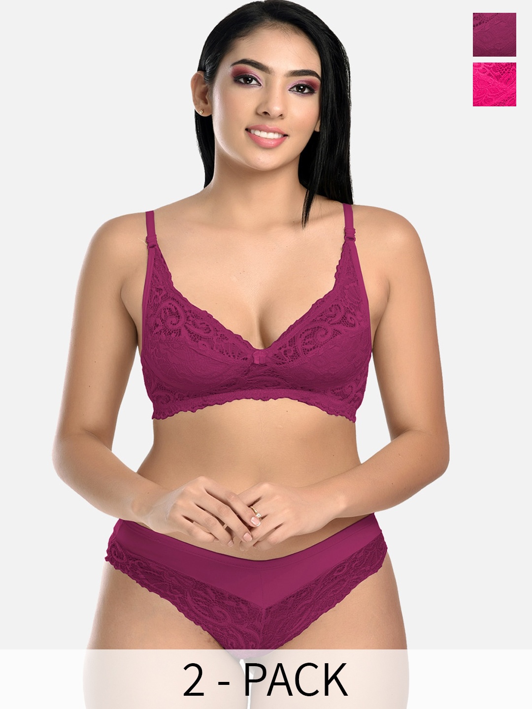 

StyFun Pack Of 2 Self Design Lingerie Set, Purple