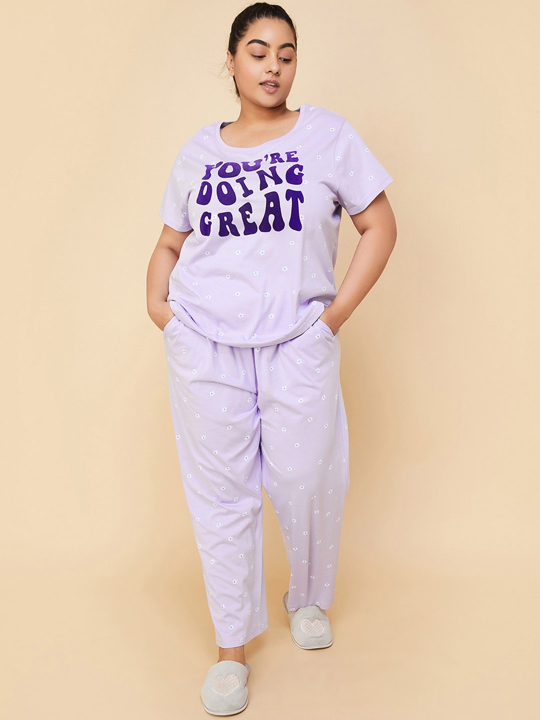 

max Plus Size Printed Pure Cotton Night suit, Purple