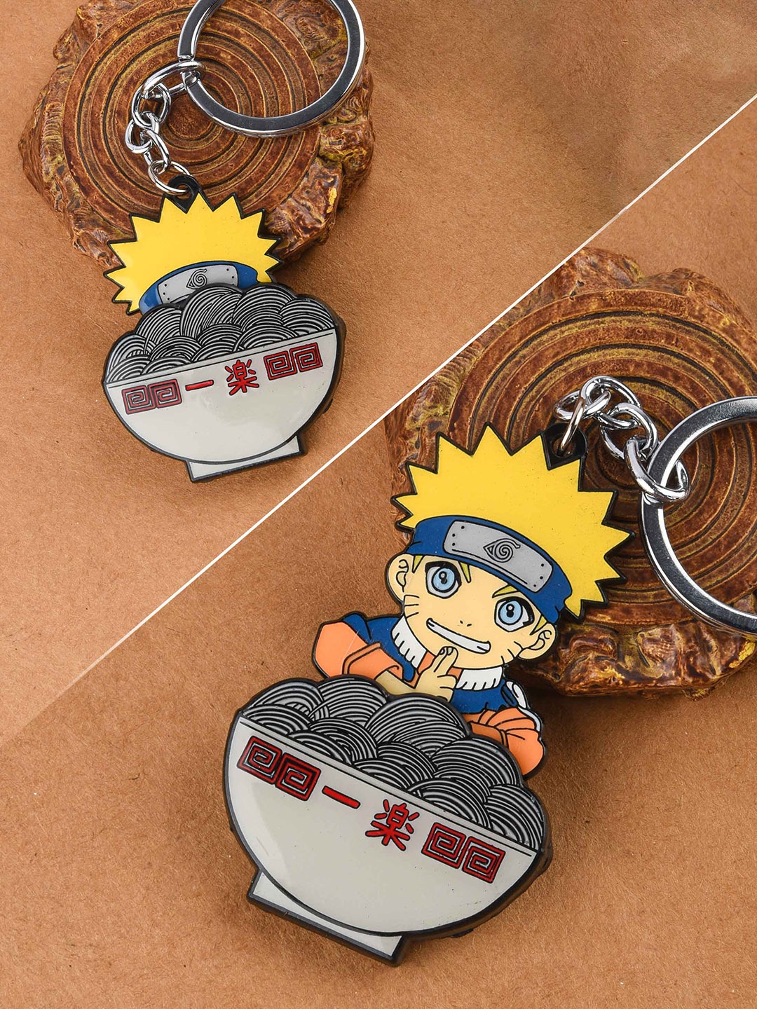 

COMICSENSE Grey & Yellow Textured Naruto Anime Ramen Bown Metal Key Chain