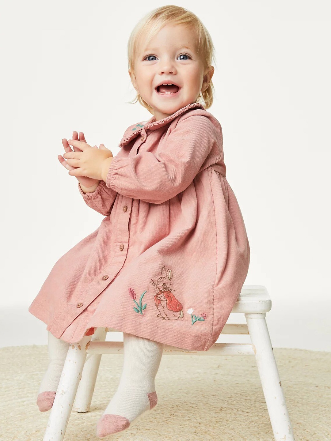 

Marks & Spencer Peter Pan Collar Pure Cotton Fit & Flare Dress With Stockings, Pink