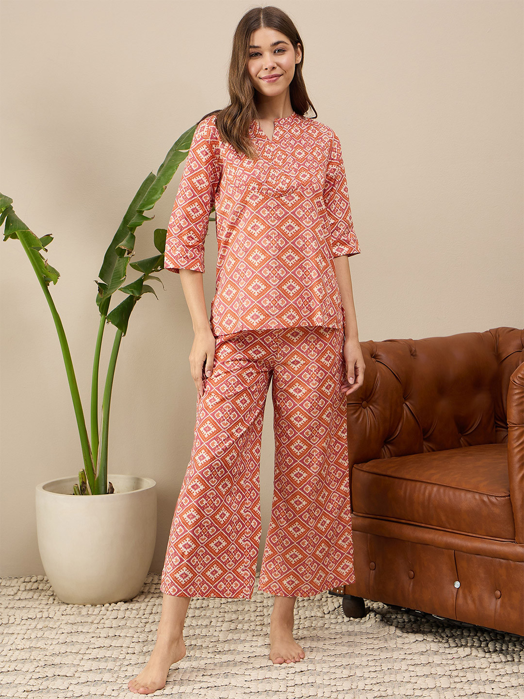 

July Printed Top & Trousers Pure Cotton Co-Ords, Rust
