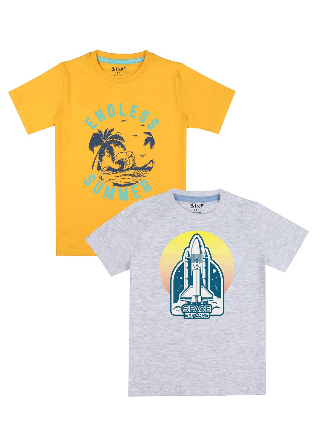 

BAESD Boys Pack Of 2 Graphic Printed Round Neck Cotton Casual T-shirt, Yellow