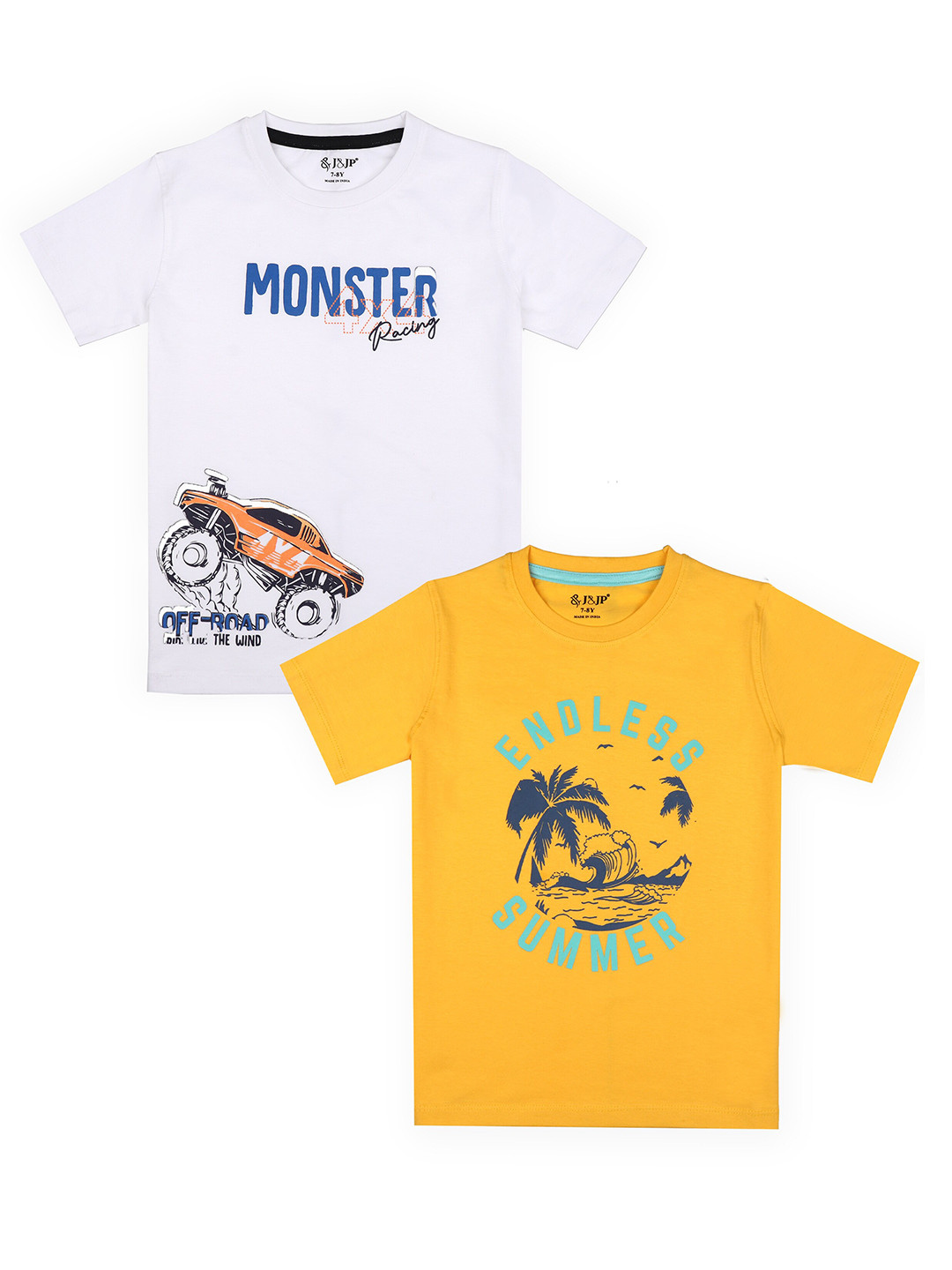 

BAESD Boys Pack Of 2 Graphic Printed Round Neck Cotton Casual T-shirt, White