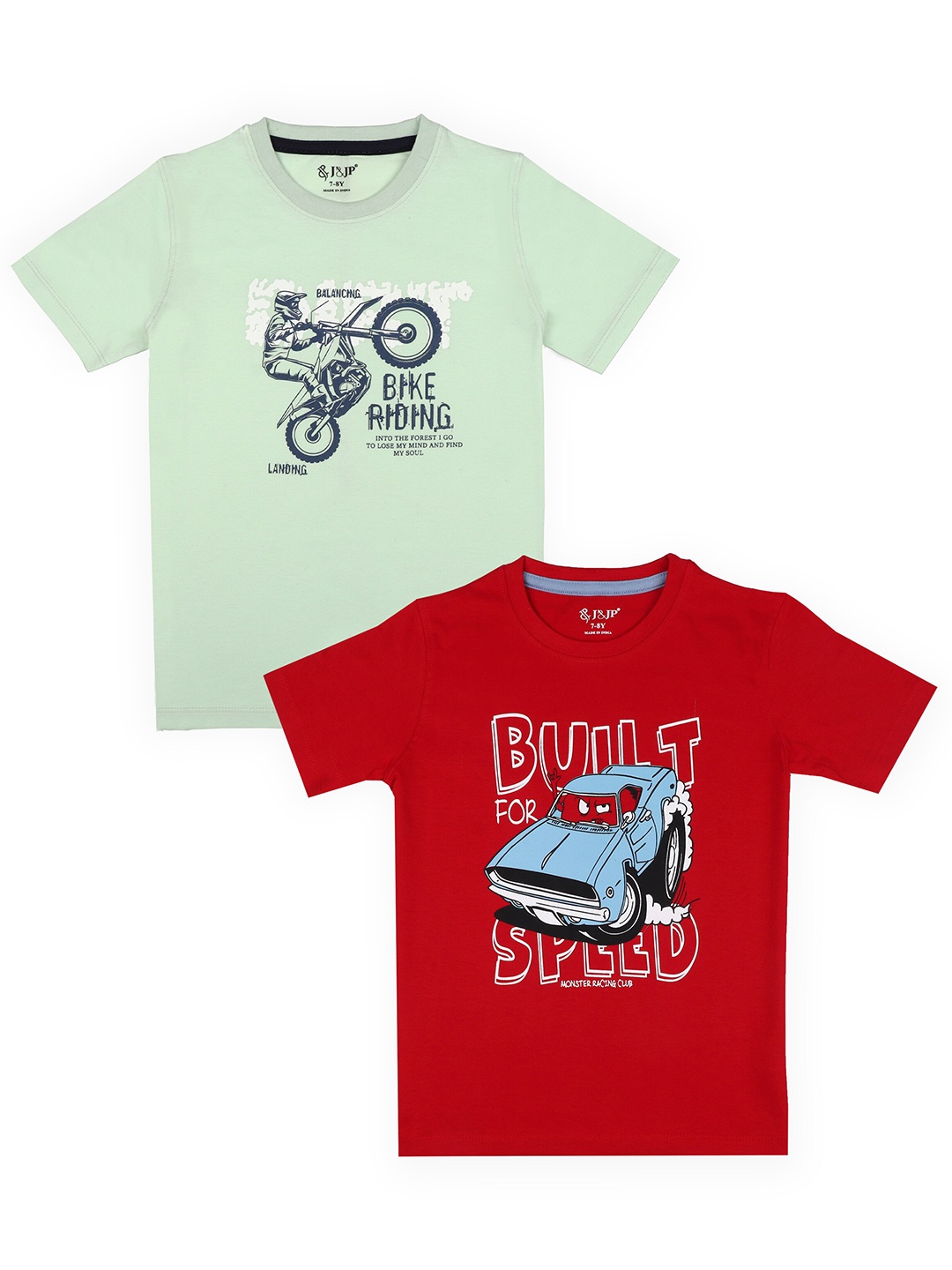 

BAESD Boys Pack Of 2 Graphic Printed Round Neck Cotton Casual T-shirt, Green