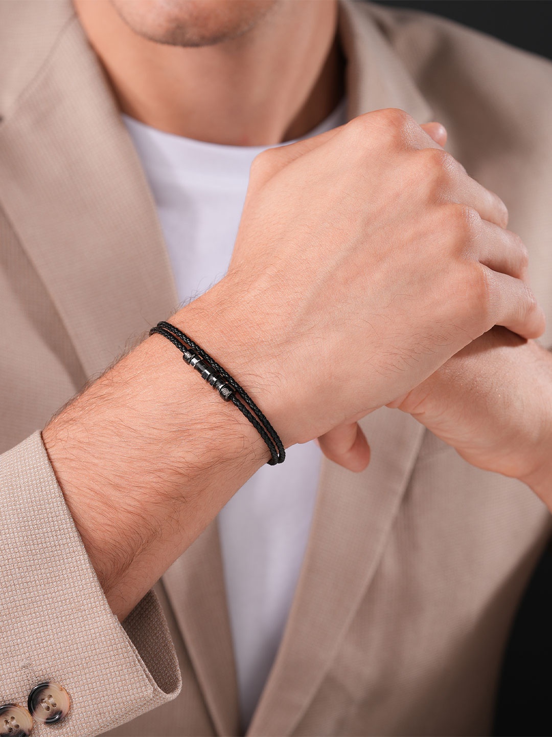 

Cerruti 1881 Men Stainless Steel Wraparound Bracelet, Black