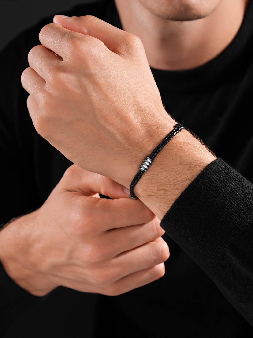 

Cerruti 1881 Men Stainless Steel Wraparound Bracelet, Black