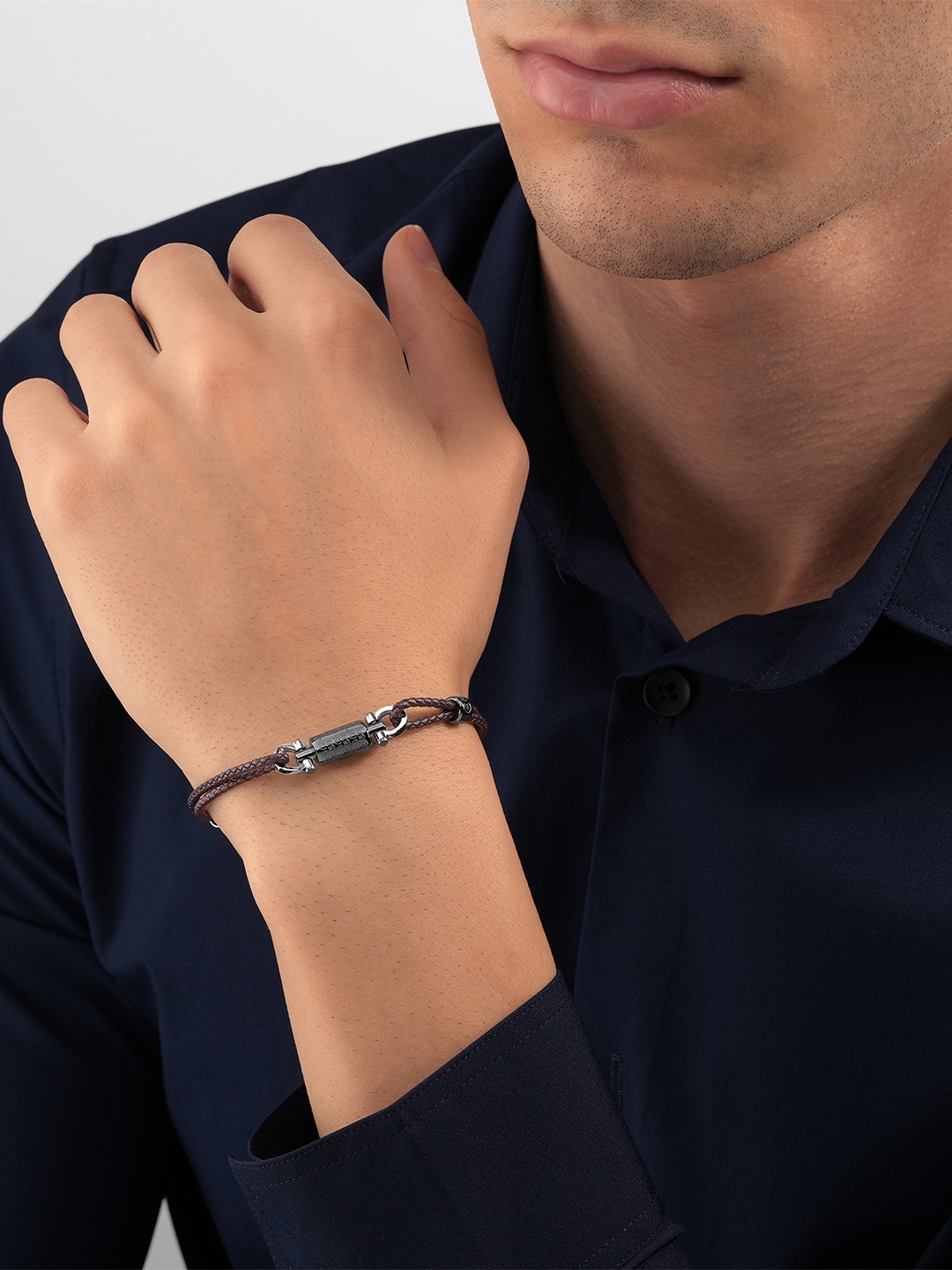 

Cerruti 1881 Men Stainless Steel Wraparound Bracelet, Brown