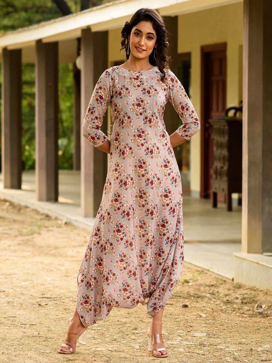 

Pasha Printed Dhoti Jumpsuit With Dupatta, Green