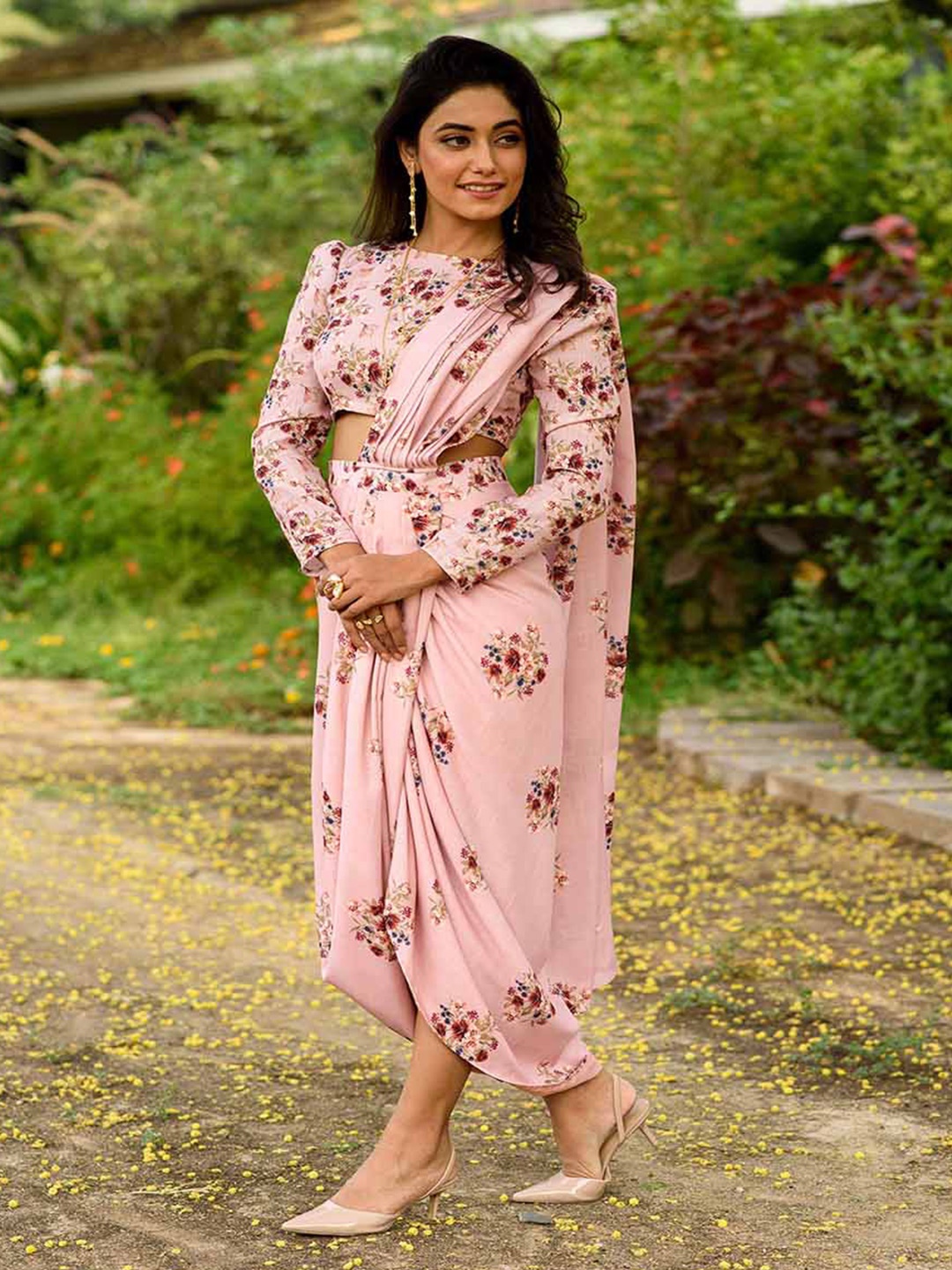 

Pasha Floral Dhoti Saree, Pink