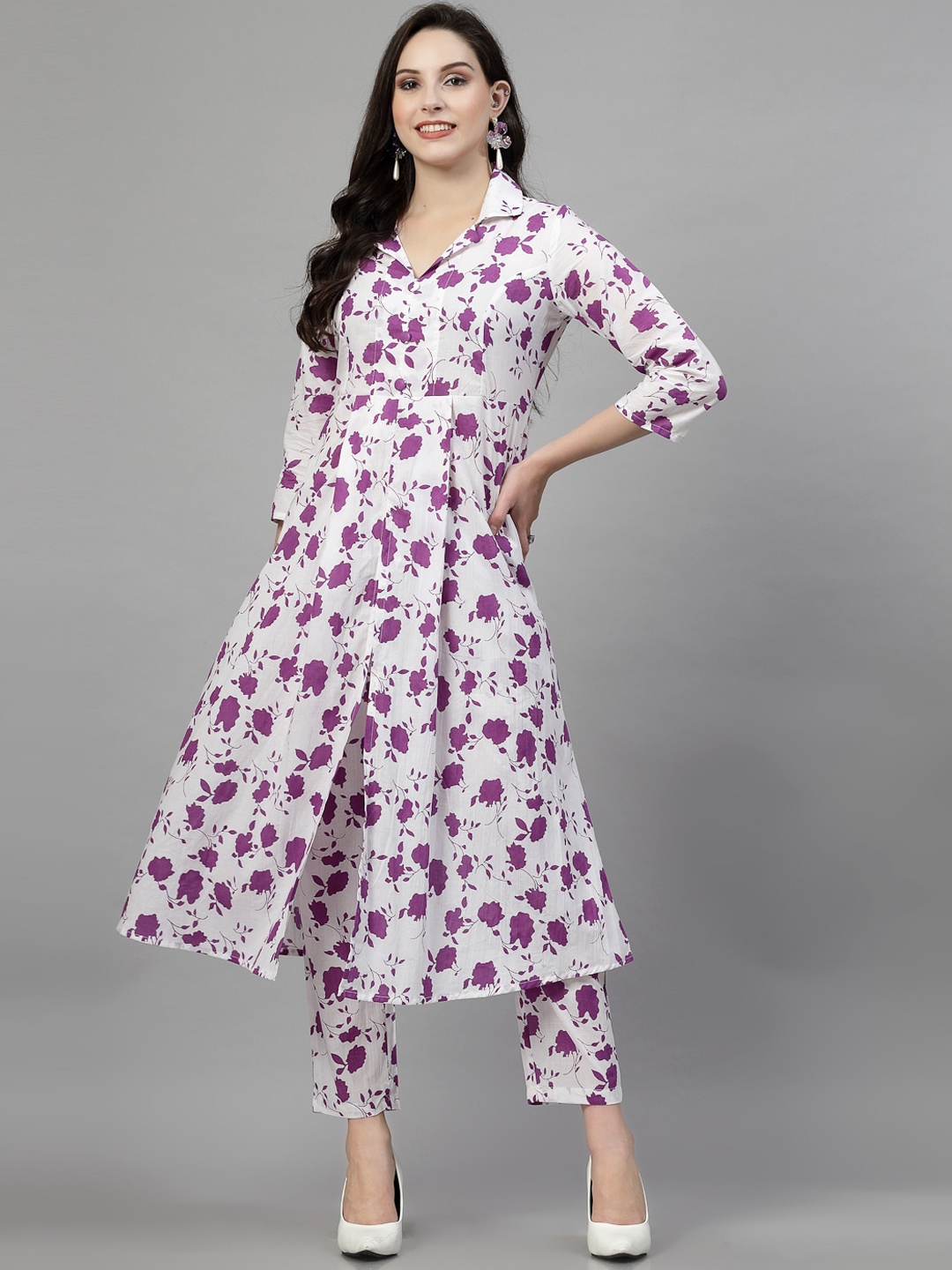 

KALINI Floral Printed Regular Pure Cotton Kurta With Trouser, Purple