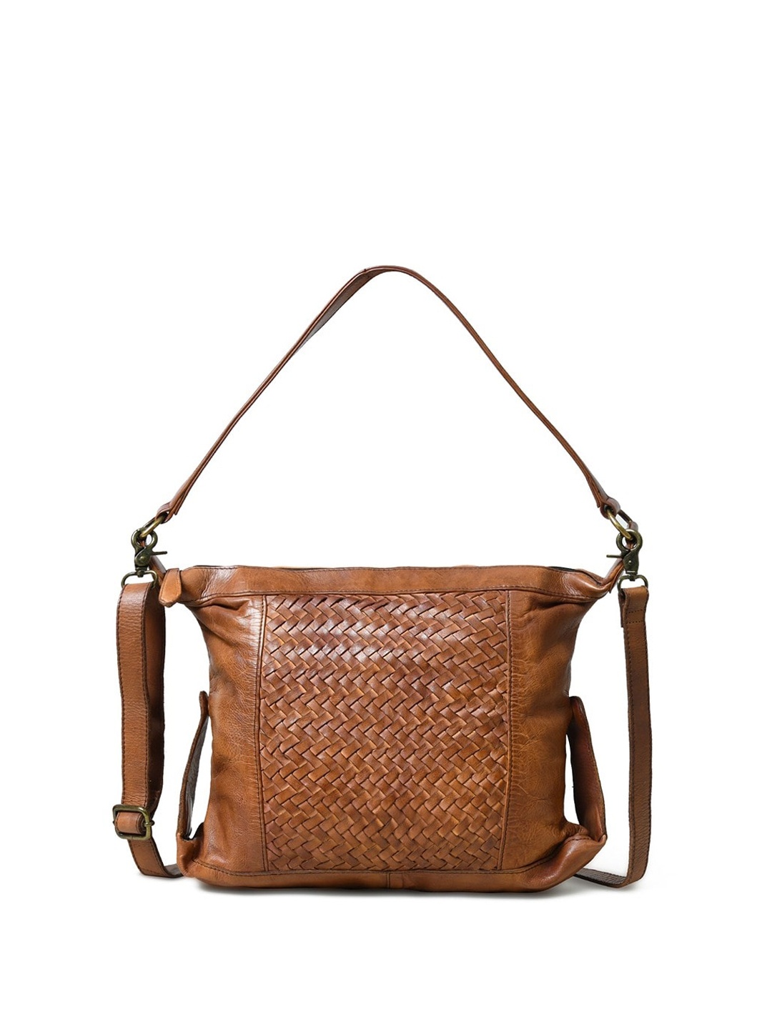 

MaheTri Animal Textured Leather Oversized Structured Shoulder Bag with Tasselled, Brown