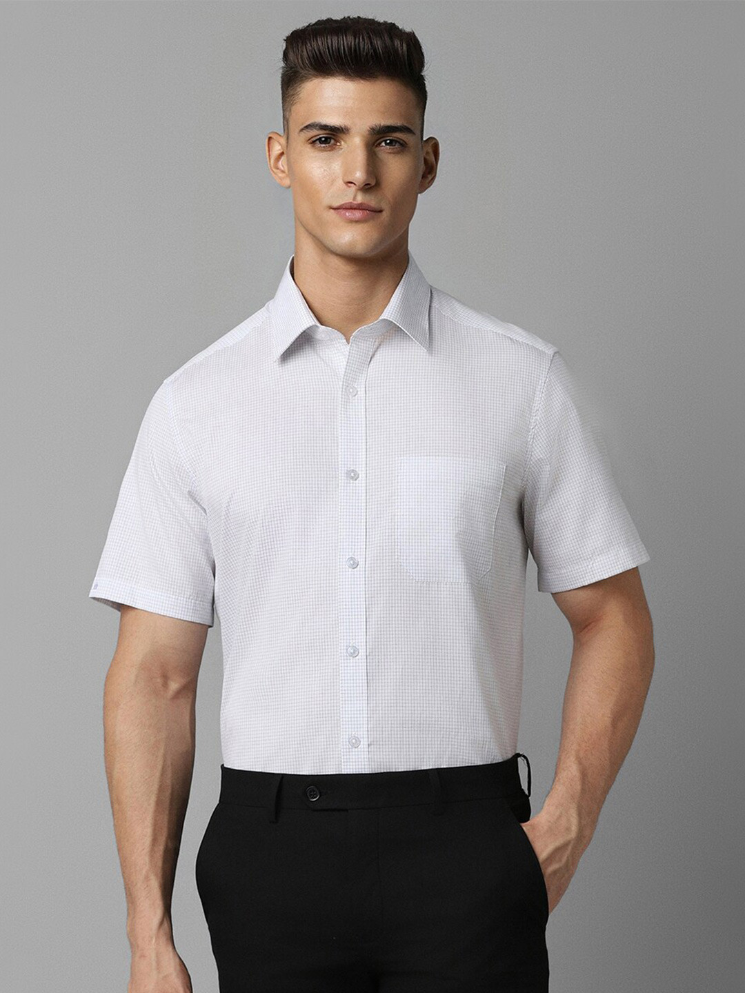 

Louis Philippe Micro Ditsy Checked Cutaway Collar Classic Cotton Formal Shirt, White
