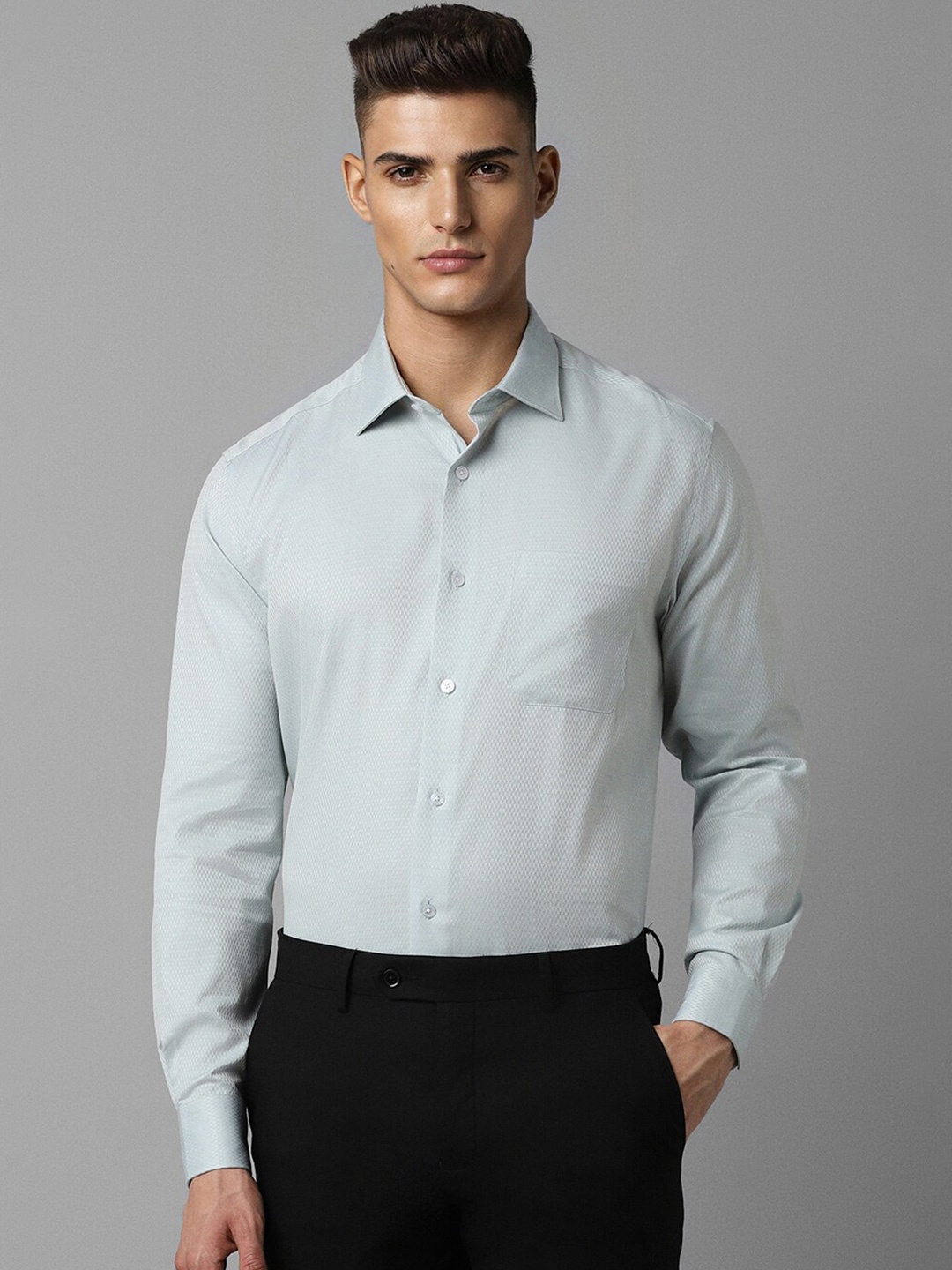 

Louis Philippe Classic Self Design Pure Cotton Formal Shirt, Blue