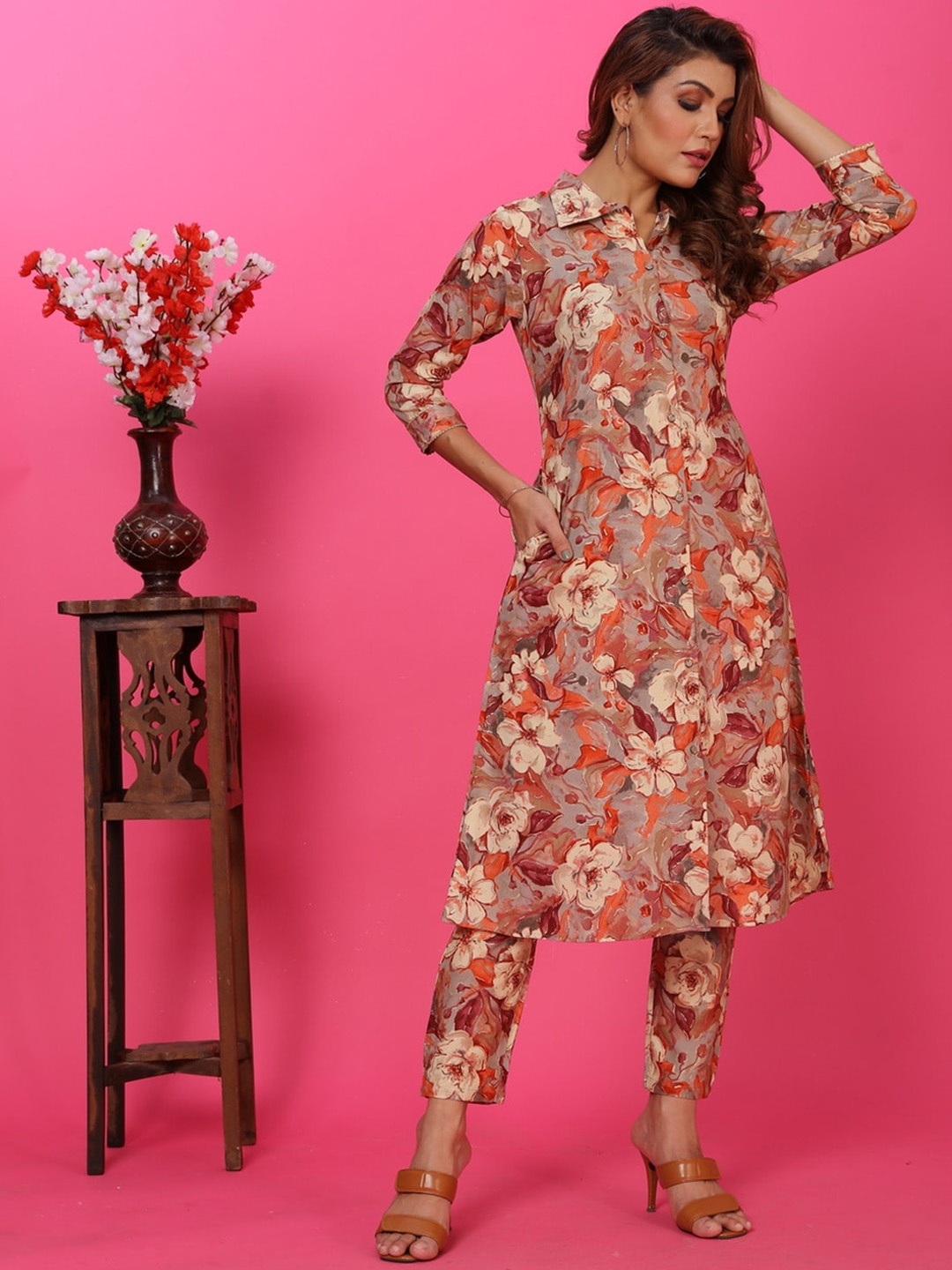 

Rujave Printed Tunic With Trousers Ethnic Co-Ords, Mustard