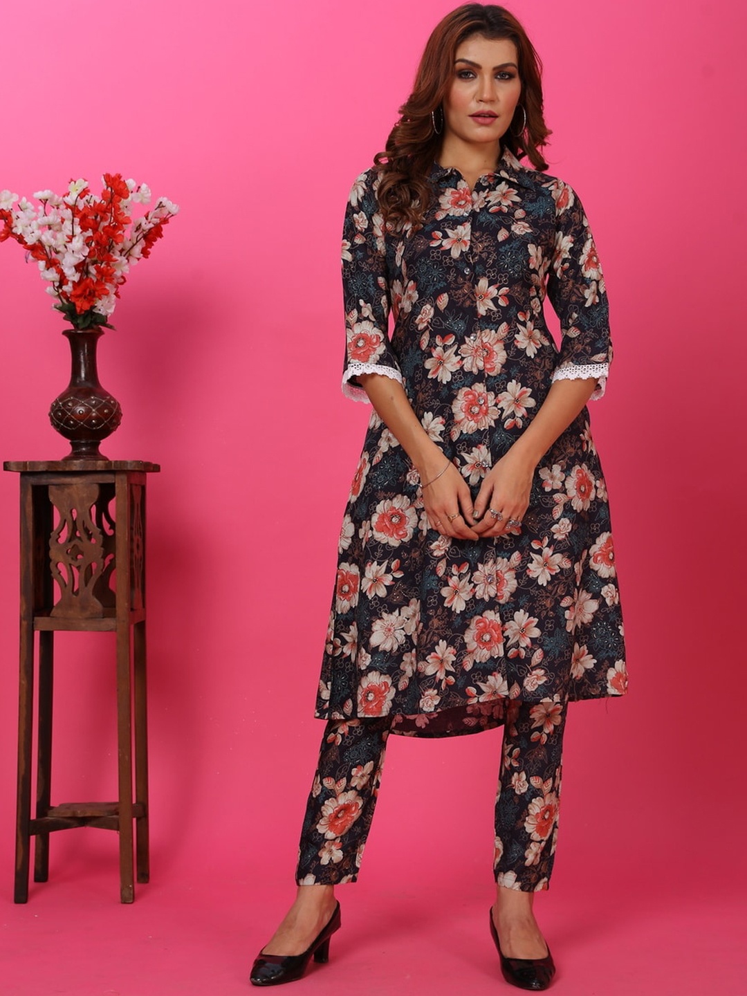 

Rujave Printed Tunic With Trousers Co-Ords, Coffee brown