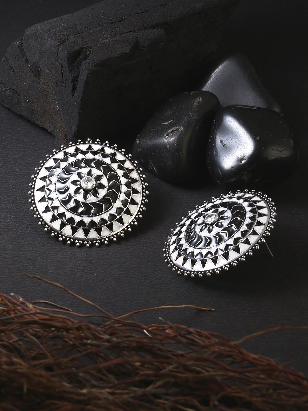 

Adwitiya Collection Silver-Plated Artificial Stones Studded Circular Studs Earrings