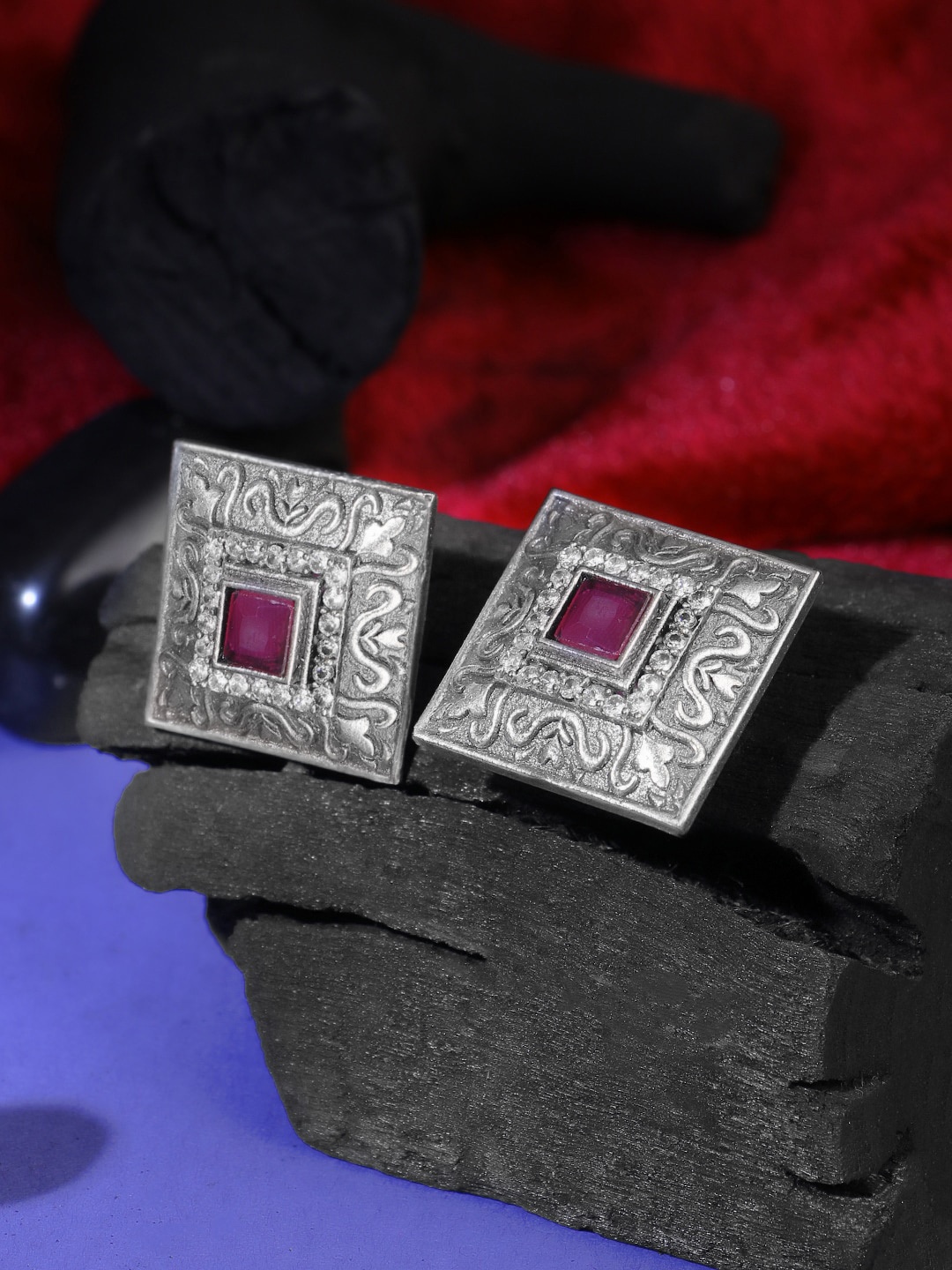 

Adwitiya Collection Silver-Plated Square Shaped Studs