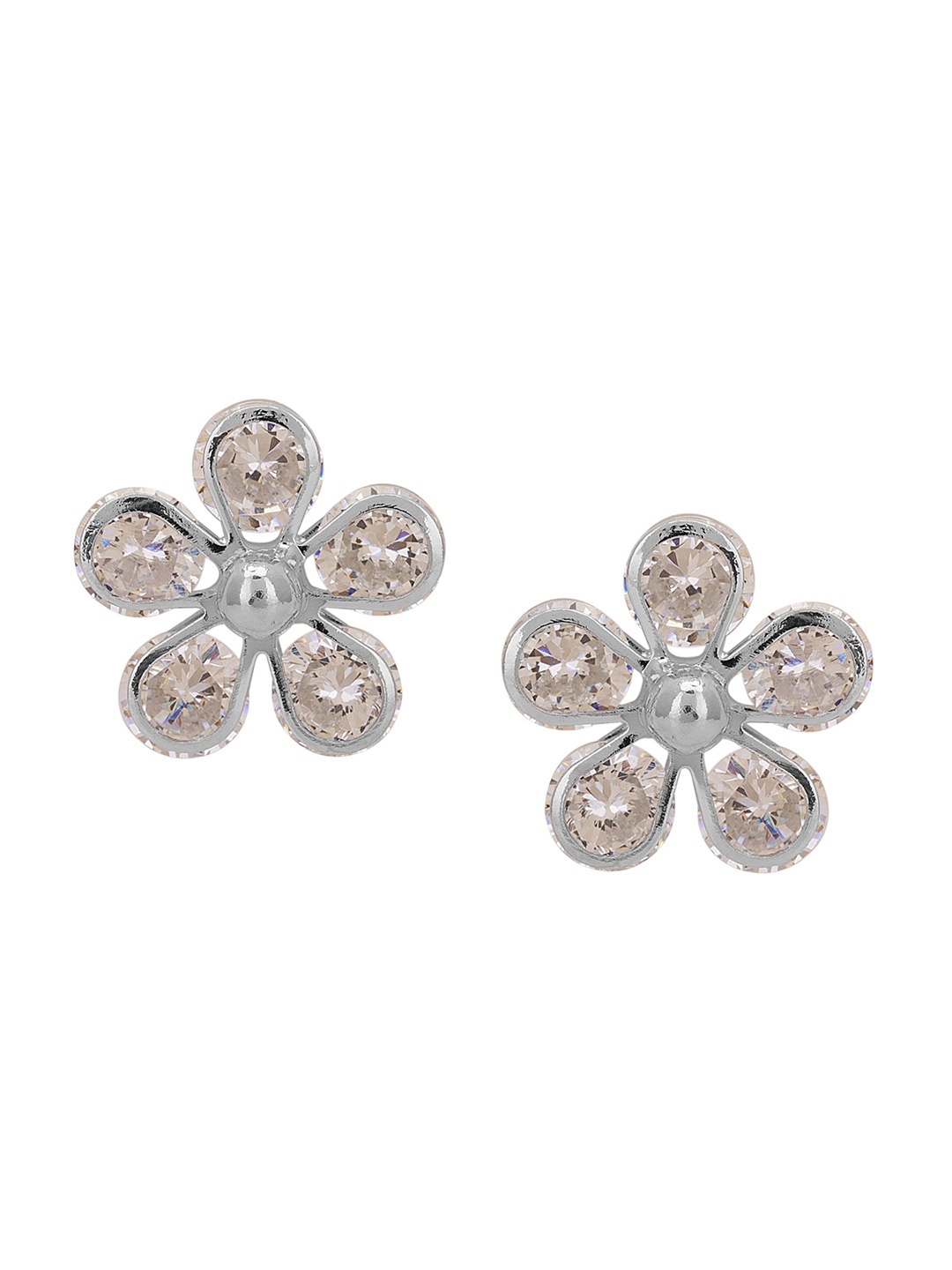 

Adwitiya Collection Silver-Plated Stone Studded Floral Studs