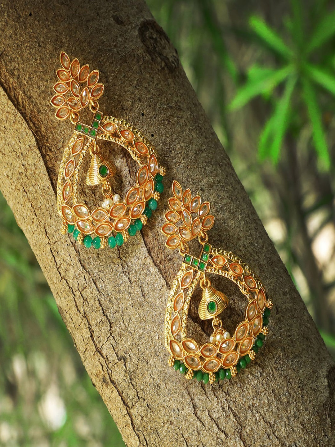 

Adwitiya Collection Gold-Plated Stone Studded Classic Chandbalis