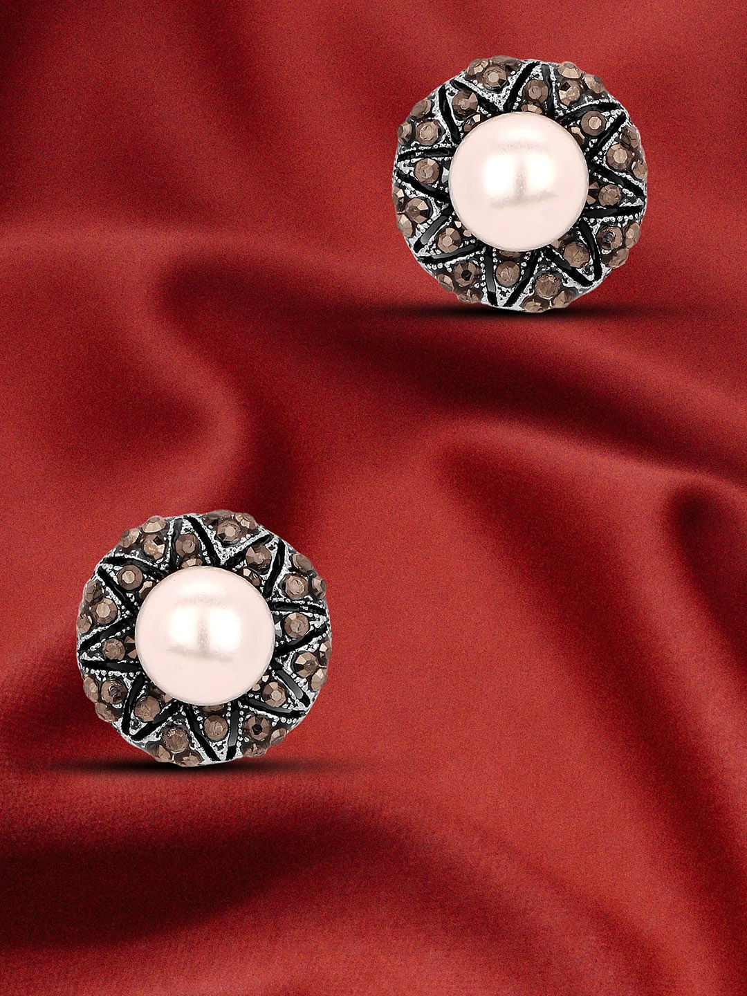 

Adwitiya Collection Silver-Plated Artificial Stones Studded Studs Earrings