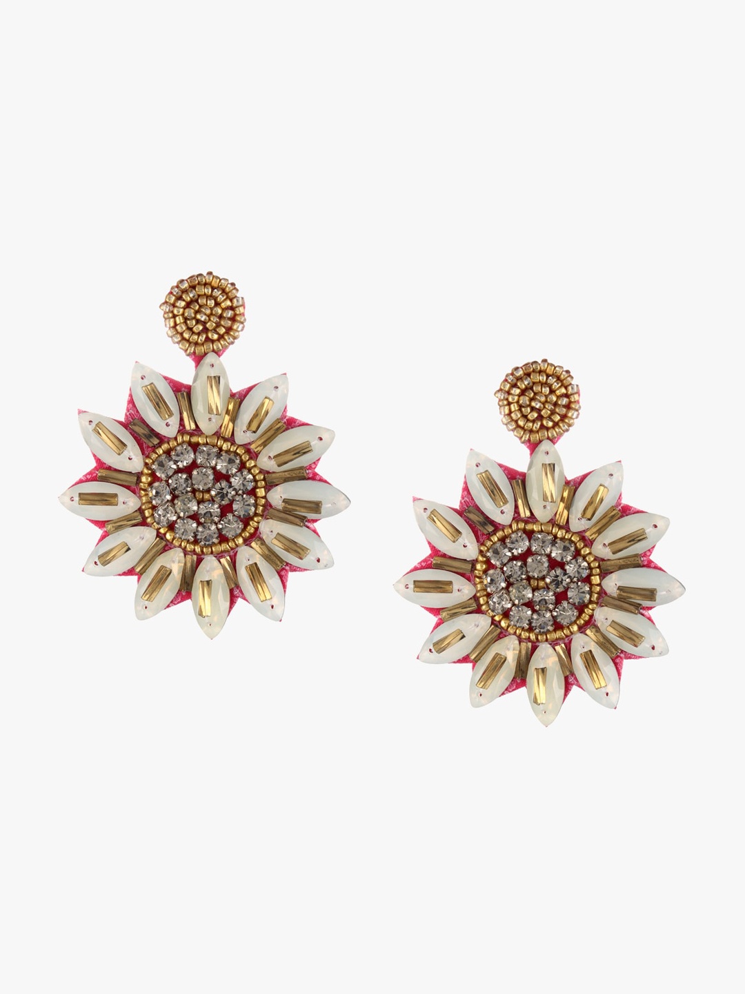 

Adwitiya Collection Gold-Plated Stones Studded & Beads Beaded Floral Drop Earrings