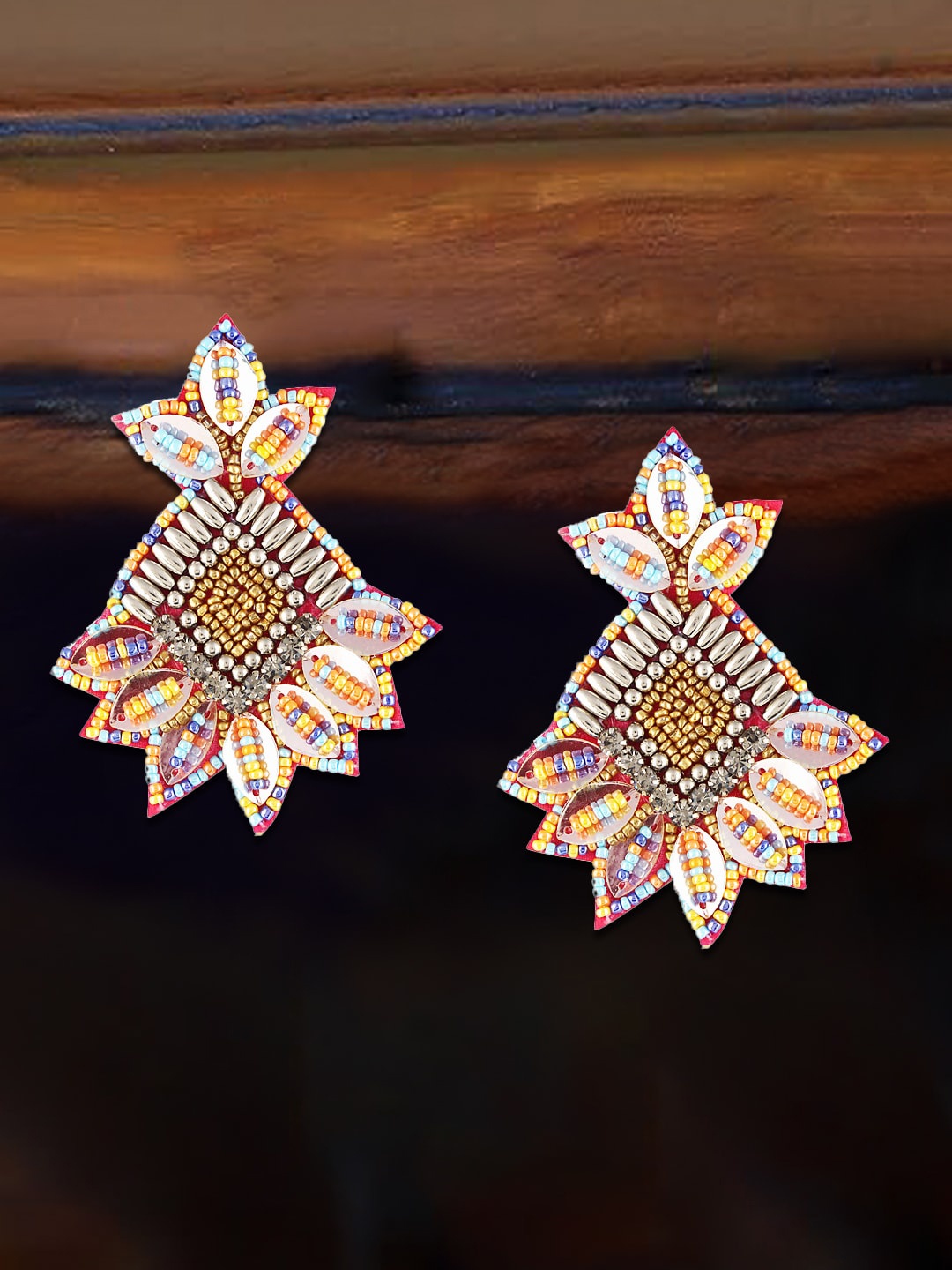 

Adwitiya Collection Gold-Plated Beaded Contemporary Drop Earrings