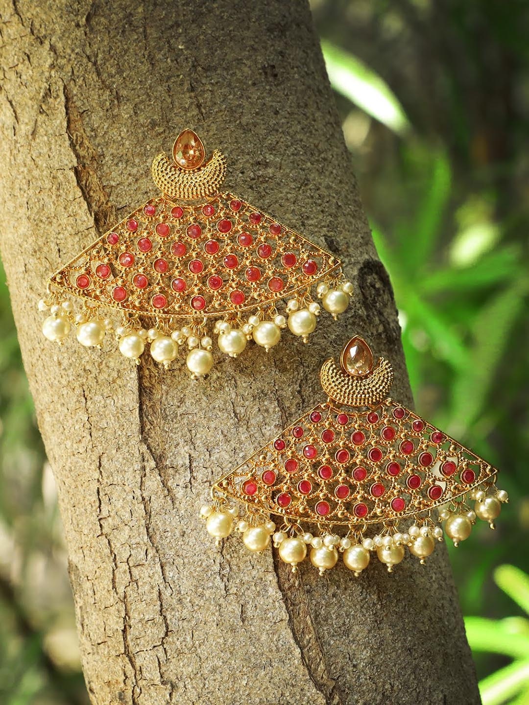 

Adwitiya Collection 24CT Gold Plated Stones Studded & Beads Beaded Classic Drop Earrings