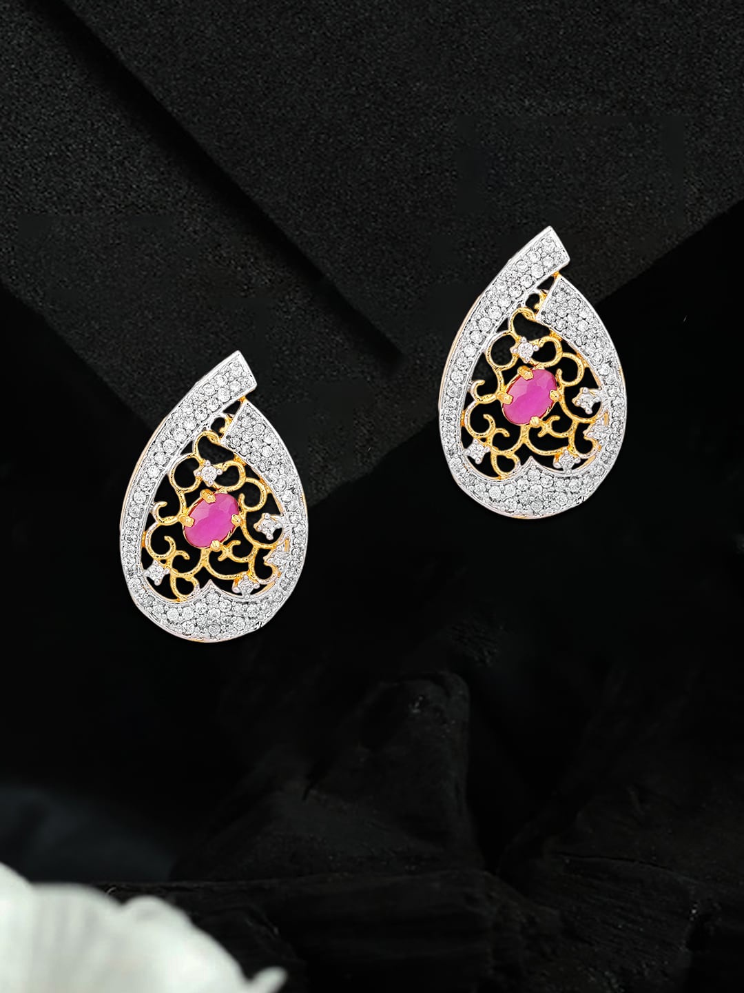 

Adwitiya Collection Gold-Plated Cubic Zirconia Studded Teardrop Shaped Studs