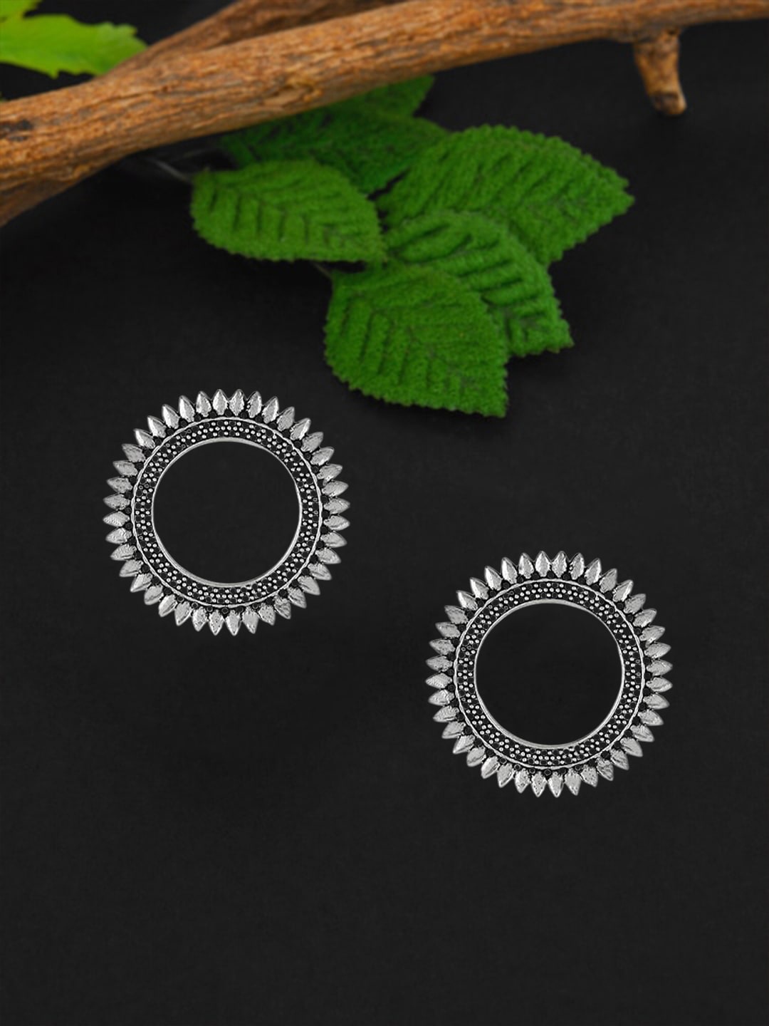 

Adwitiya Collection Silver-Plated Oxidised Circular Studs Earrings