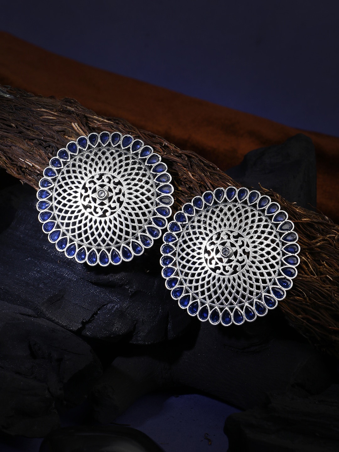 

Adwitiya Collection Silver-Plated Stone Studded Circular Studs Earrings