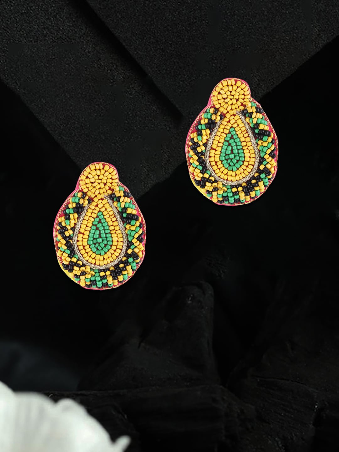 

Adwitiya Collection Brass Beaded Oval Studs Earrings, Yellow