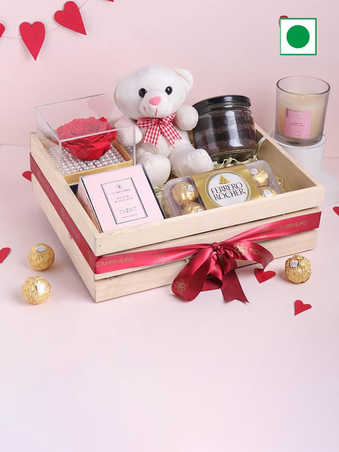 Floweraura Red Roses Candle Chocolate Jar Cake Chocolate Pack Cute Teddy