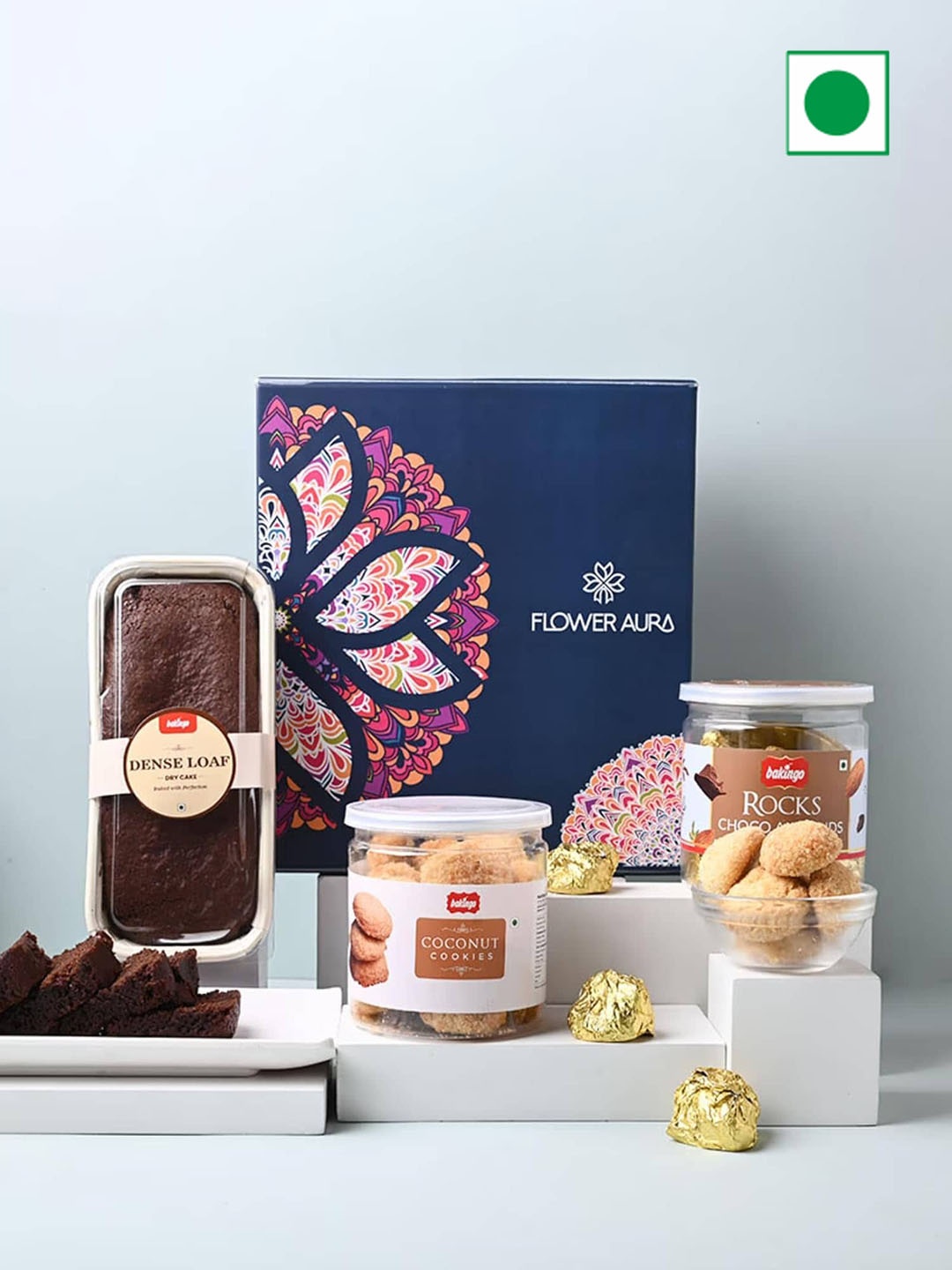 

Floweraura Set of 3 Dry Cake Choco Almonds Coconut Cookie Gift Set, Blue