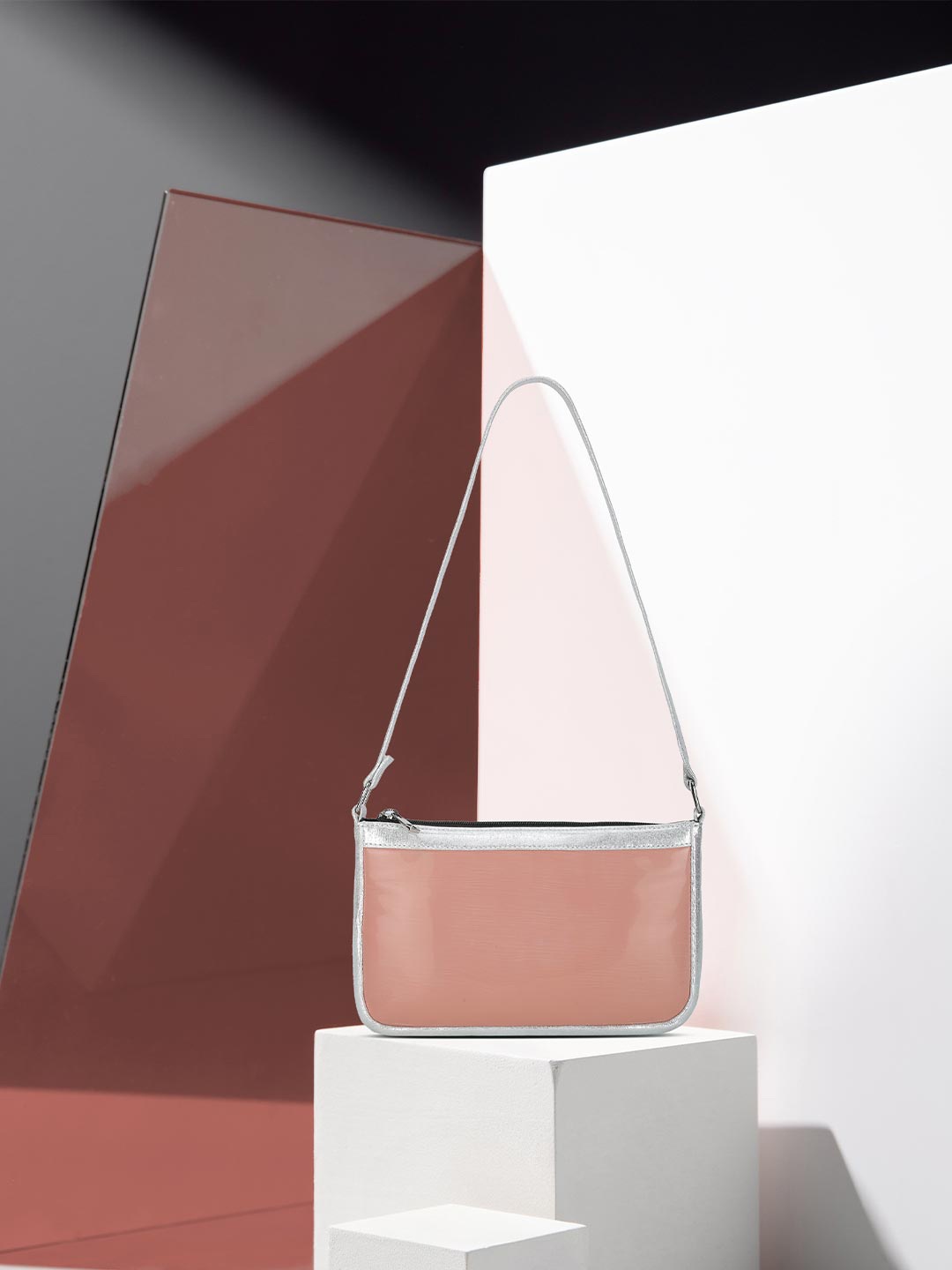 

VASKA Colourblocked Baguette Hobo Bag, Peach