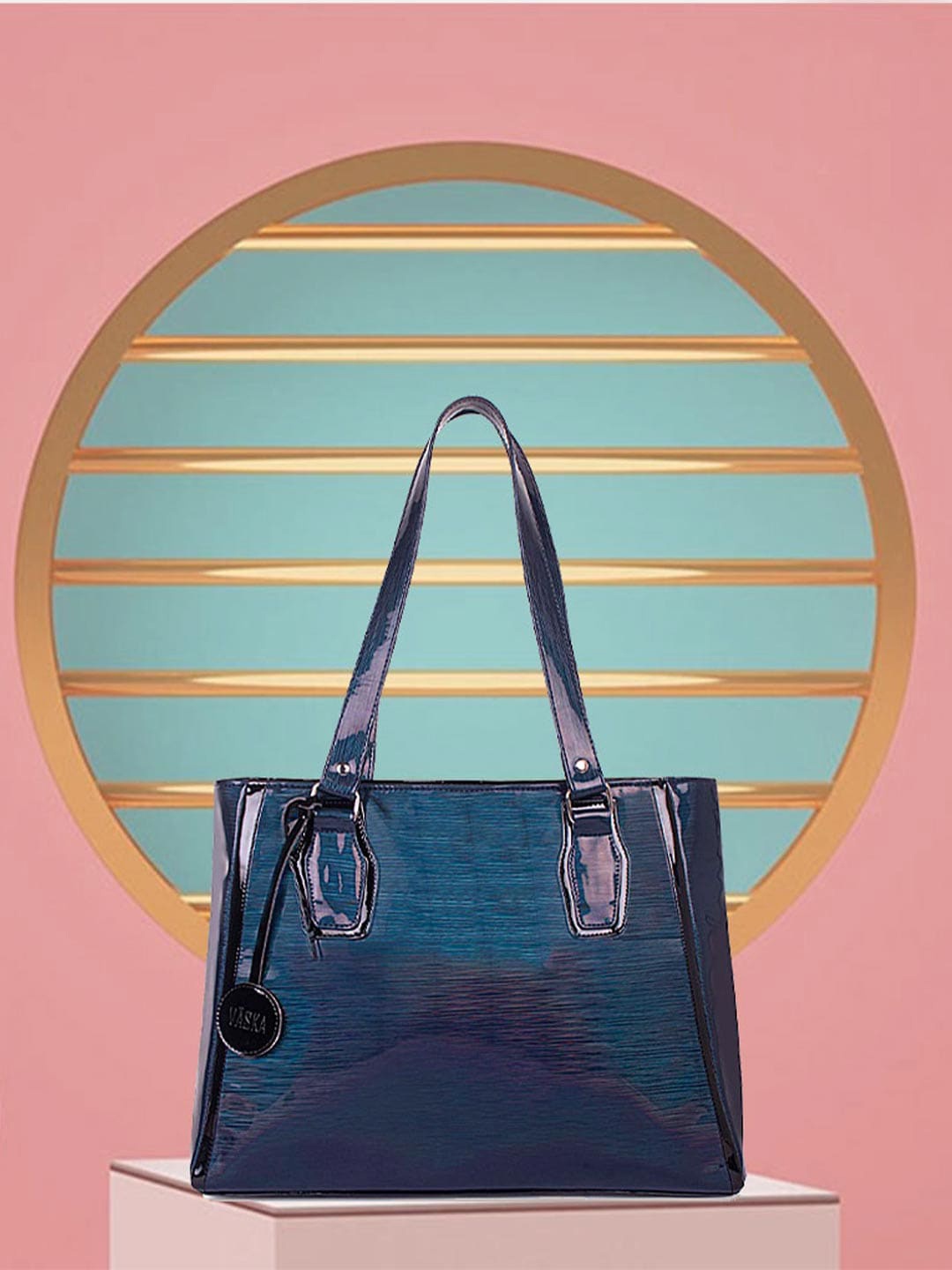

VASKA Textured Structured Shoulder Bag, Blue