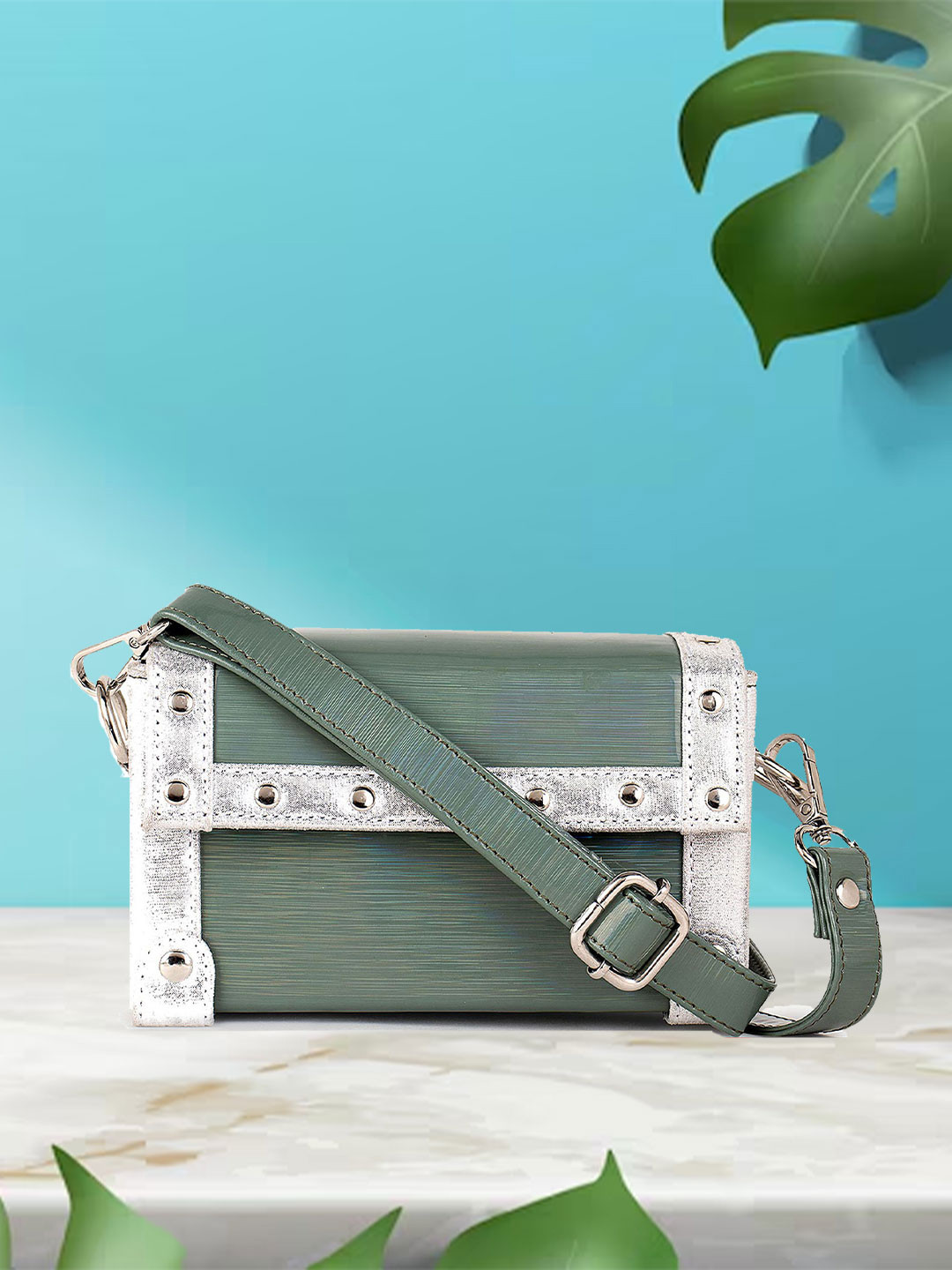 

VASKA Shimmer Colourblocked Swagger Sling Bag, Green