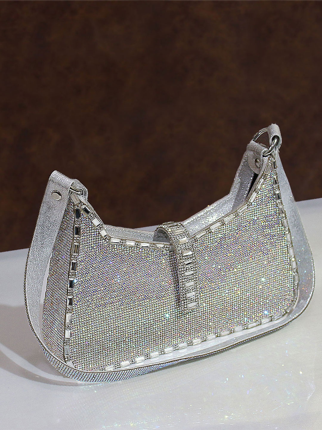 

VASKA Embellished Swagger Hobo Bag, Silver