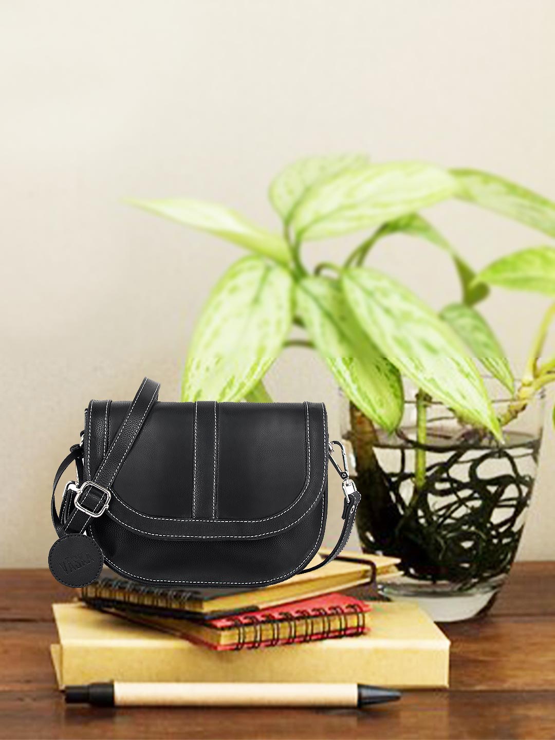 

VASKA Structured Sling Bag, Black
