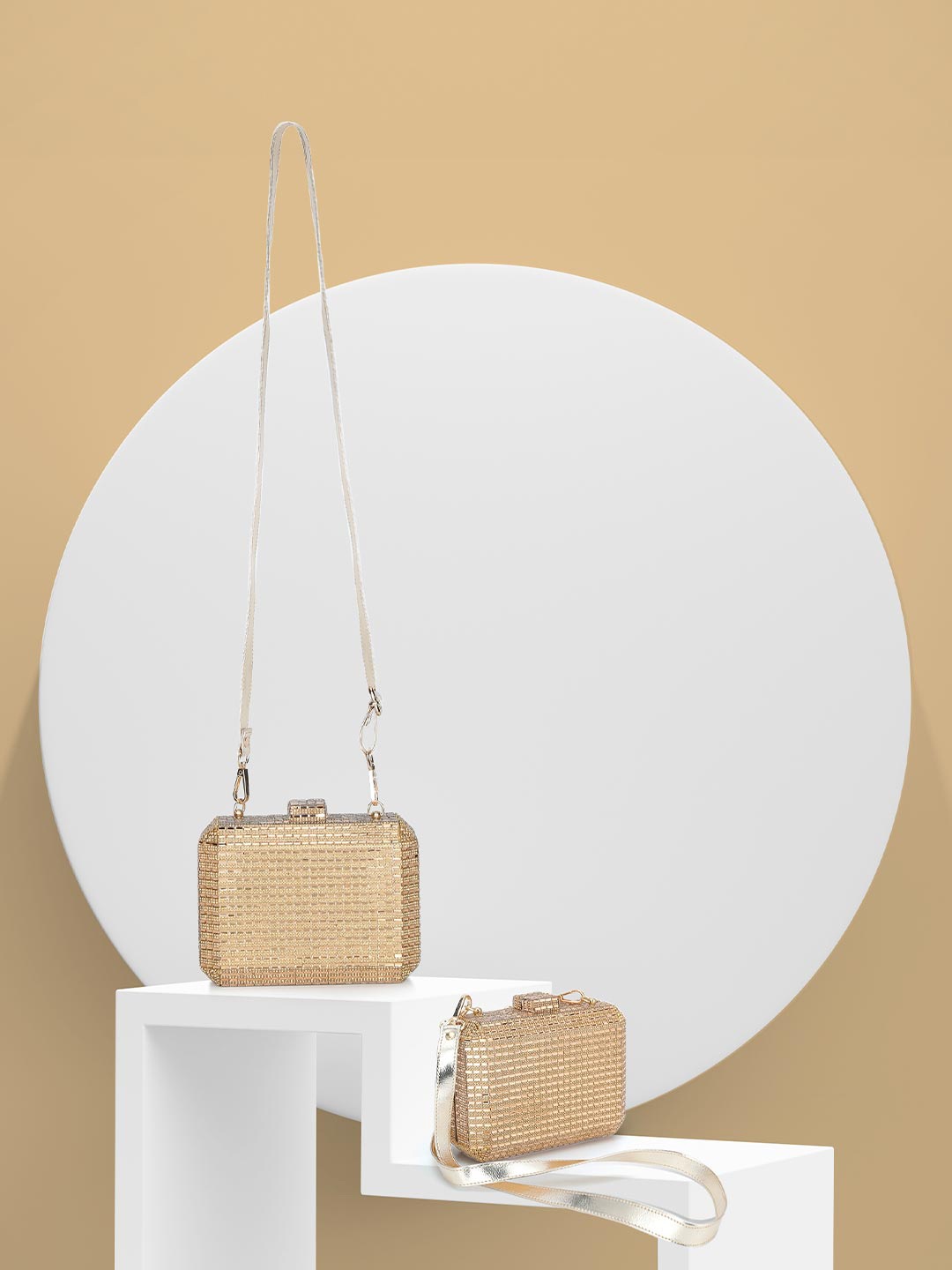 

VASKA Textured Structured Sling Bag, Gold