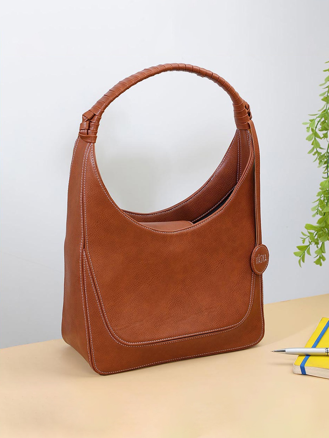 

VASKA Oversized Structured Hobo Bag, Tan