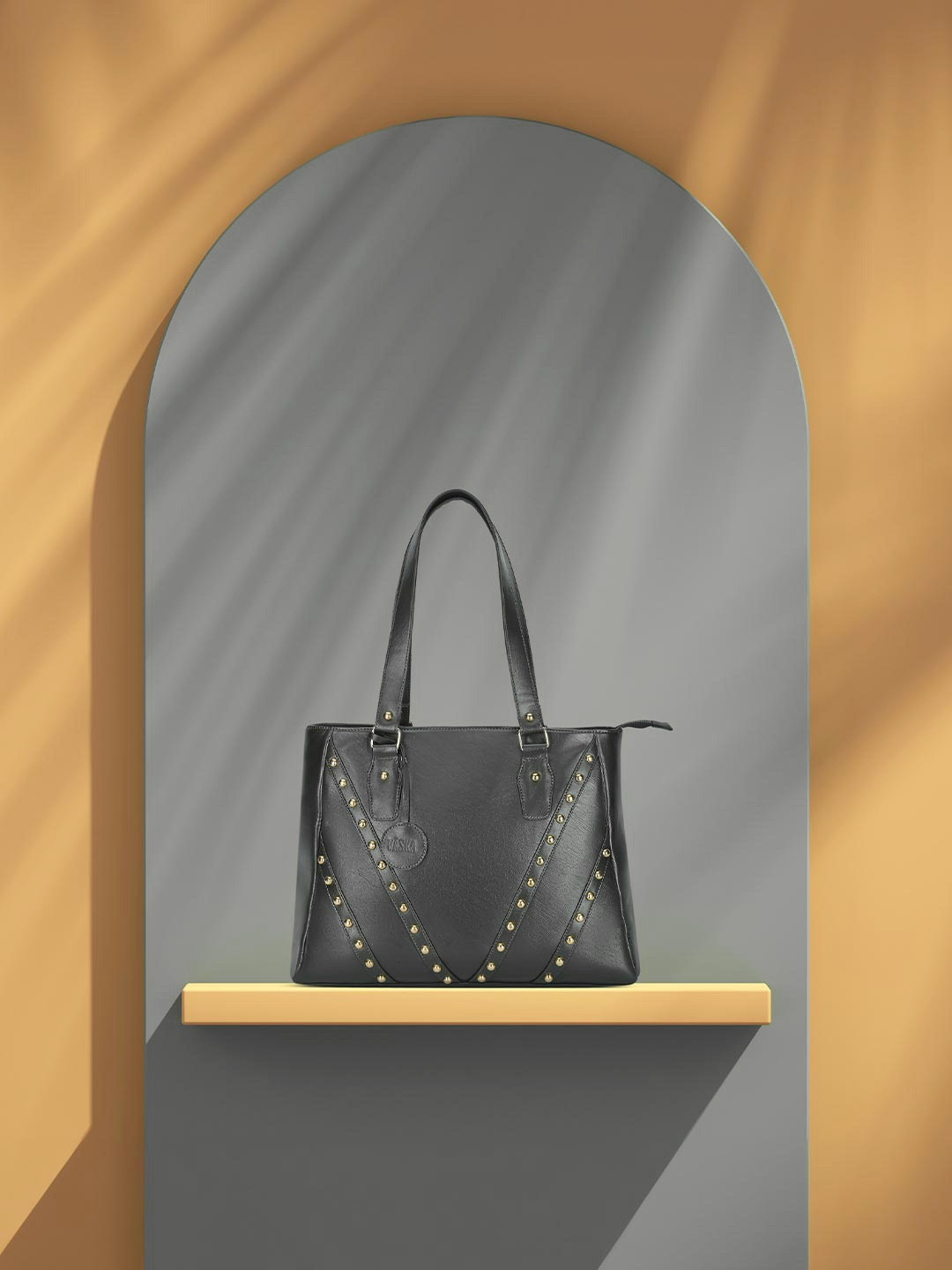 

VASKA Textured Studded Shopper Shoulder Bag, Olive
