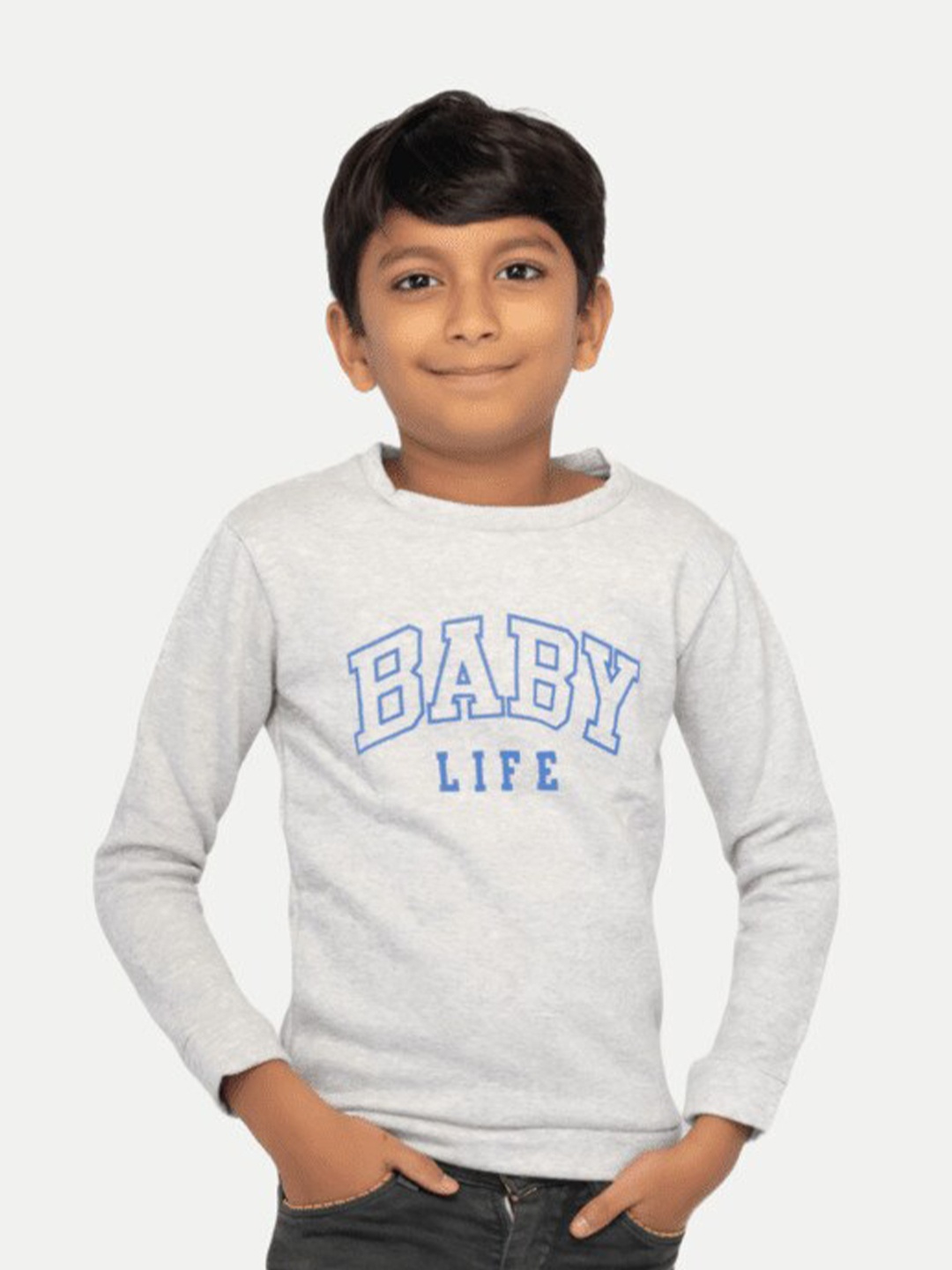 

BAESD Boys Typography Printed Round Neck Long Sleeves Cotton Pullover Sweatshirt, Grey