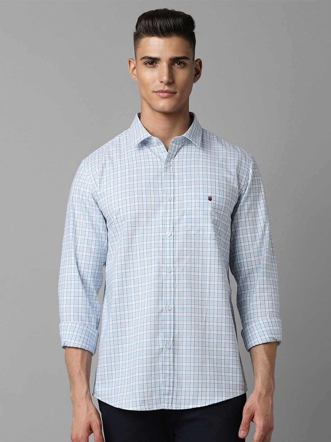 

Louis Philippe Sport Checked Cutaway Collar Slim Fit Cotton Casual Shirt, Blue