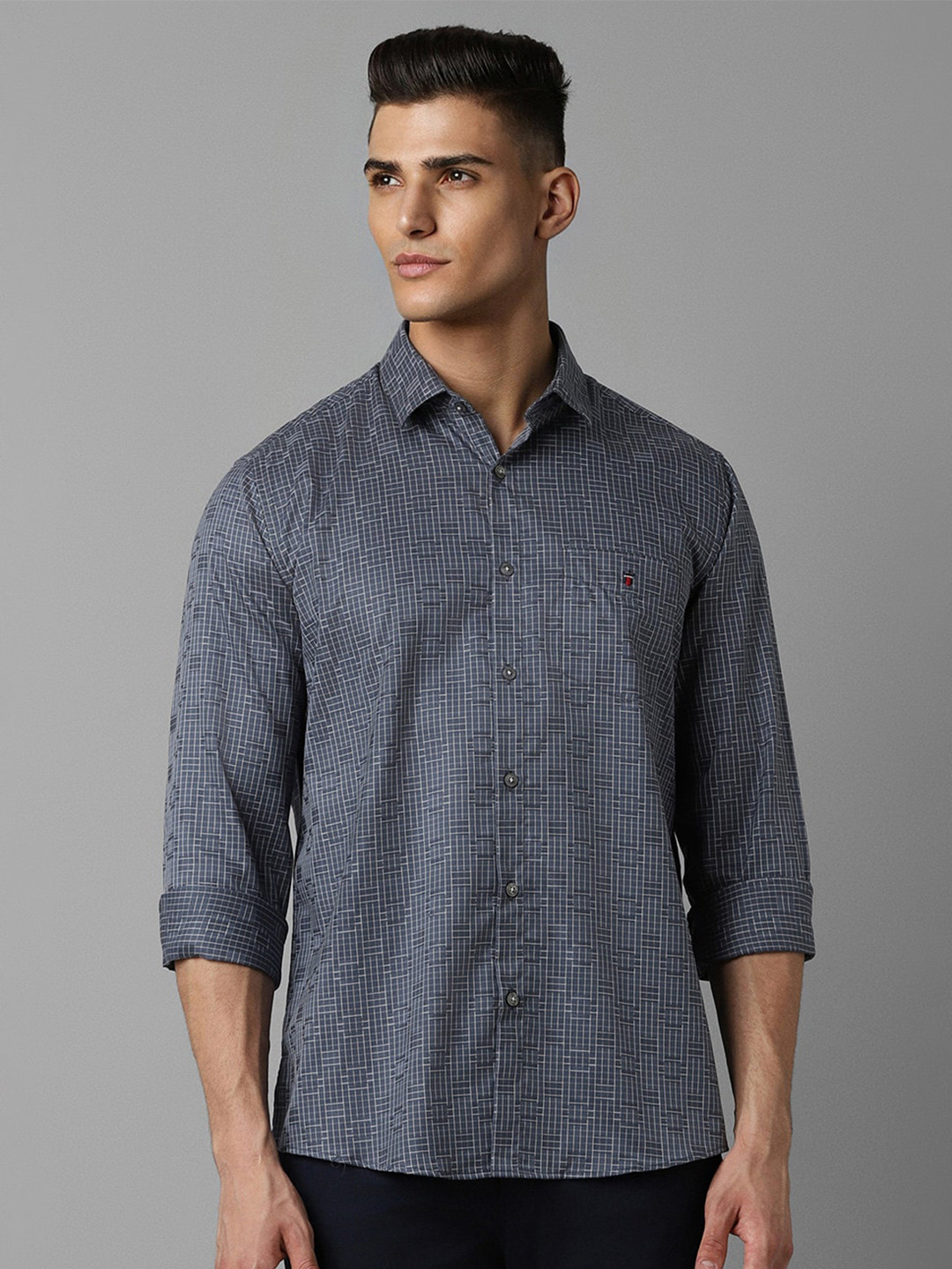 

Louis Philippe Sport Geometric Printed Cutaway Collar Slim Fit Cotton Casual Shirt, Grey